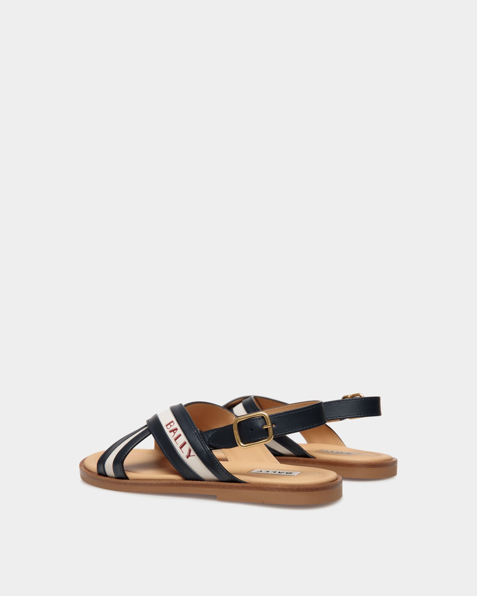 Summer Capsule Sandal In Navy Blue And Natural Leather And Canvas - Men's - Bally - 03
