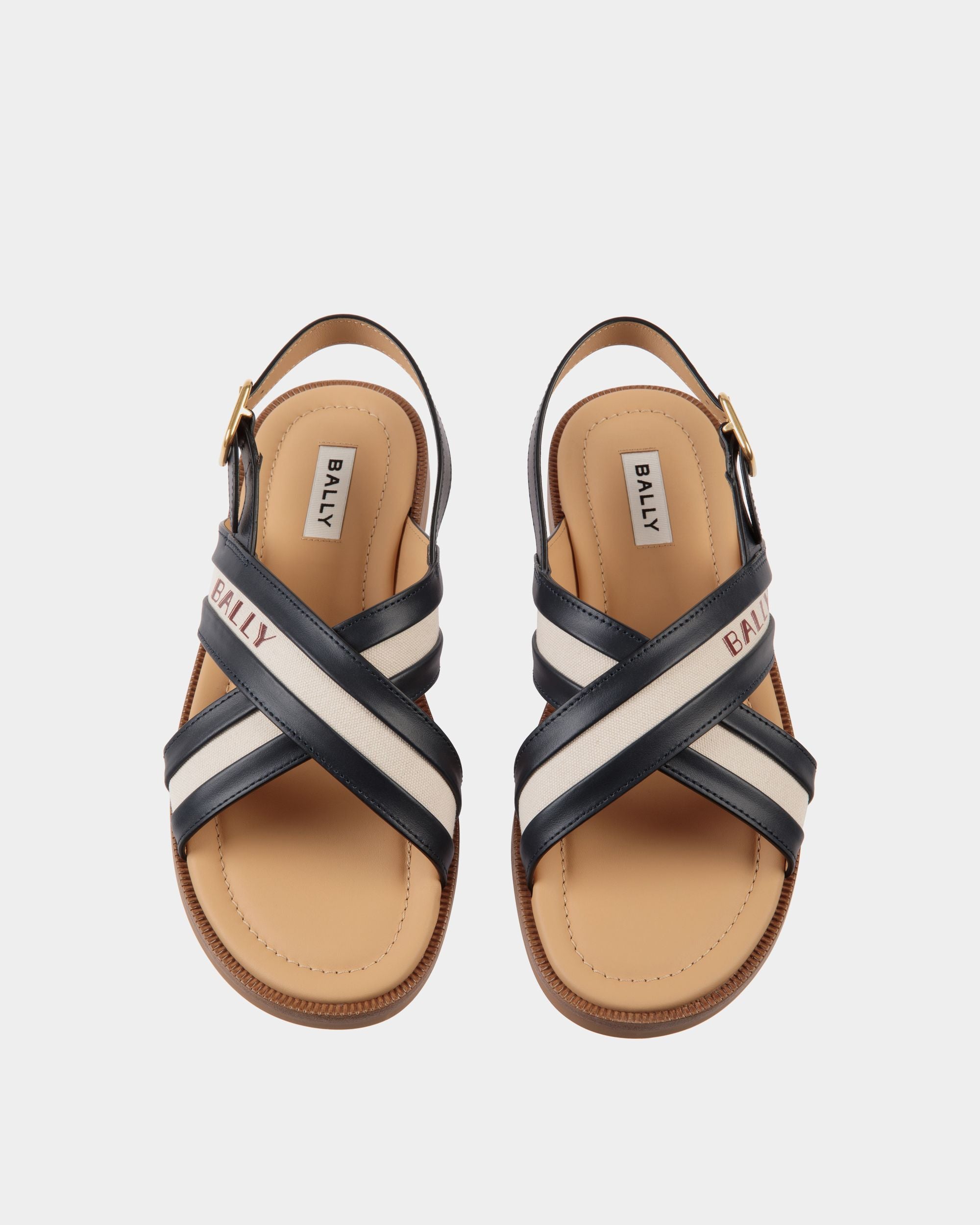 Summer Capsule Sandal In Navy Blue And Natural Leather And Canvas - Men's - Bally - 04