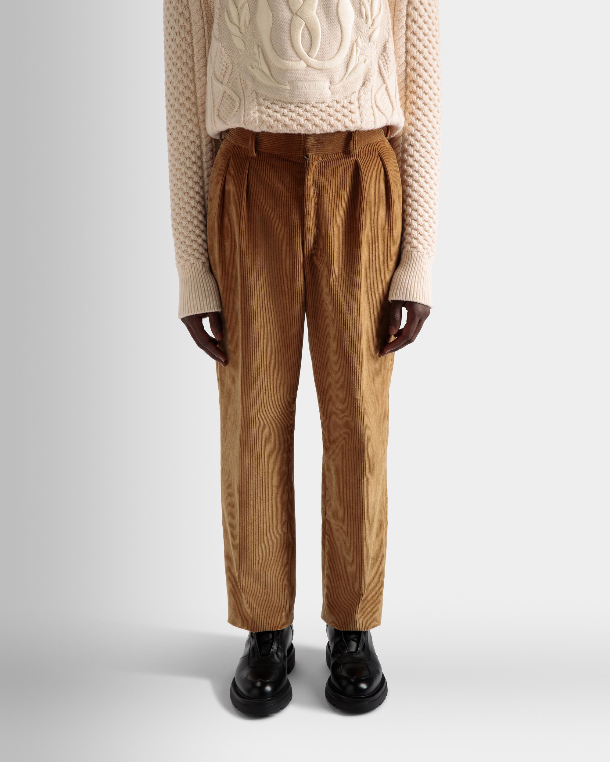 Corduroy Tailored Pants In Camel Cotton - Men's - Bally - 03