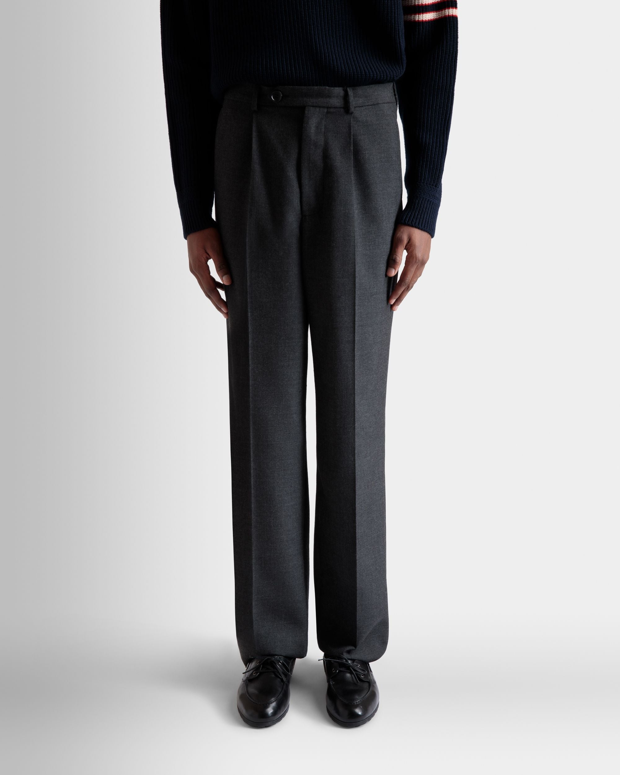 Pantalón De Sastrería De Mezcla De Lana Gris Oscuro - Hombre - Bally - 03