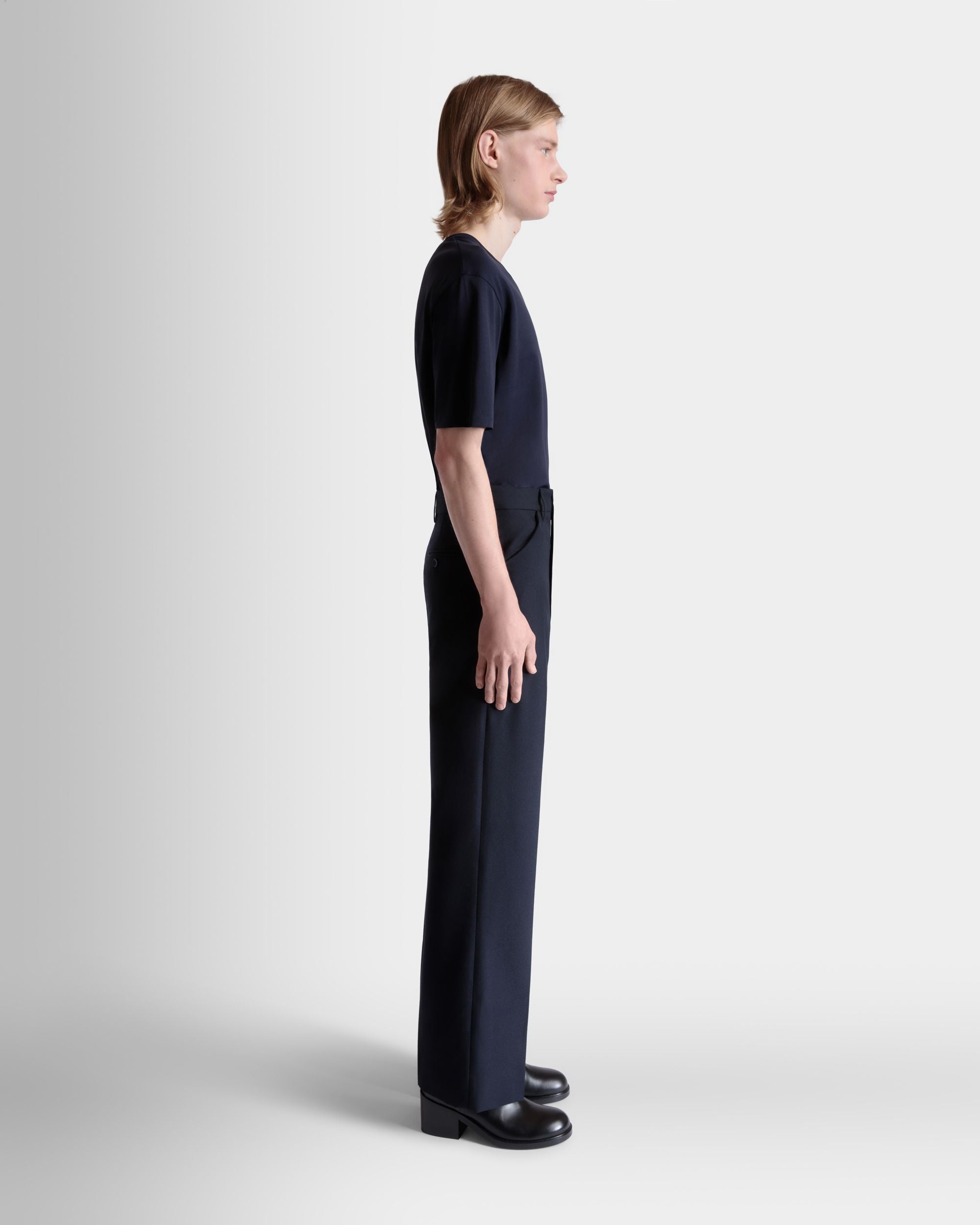 Tailored Pants in Navy Blue Wool Blend - Men's - Bally - 05