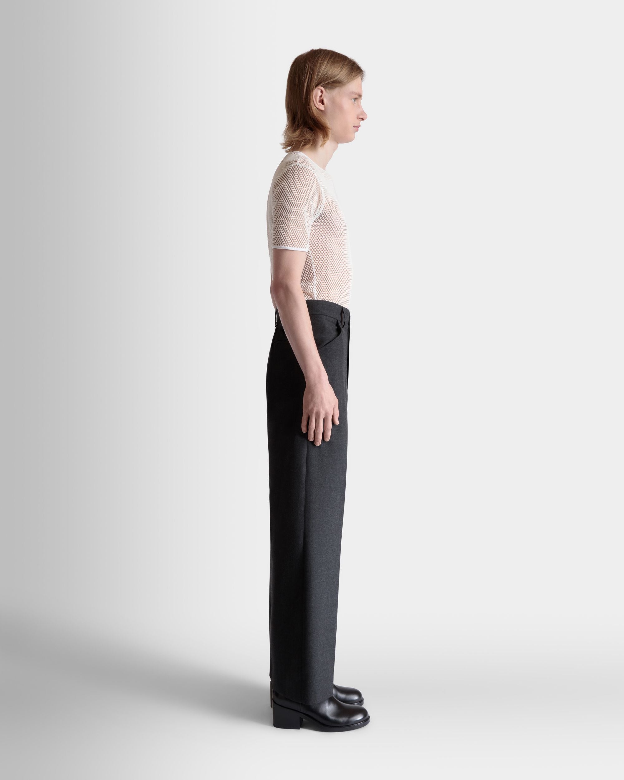Pants in a Melange Grey Wool Blend - Men's - Bally - 05