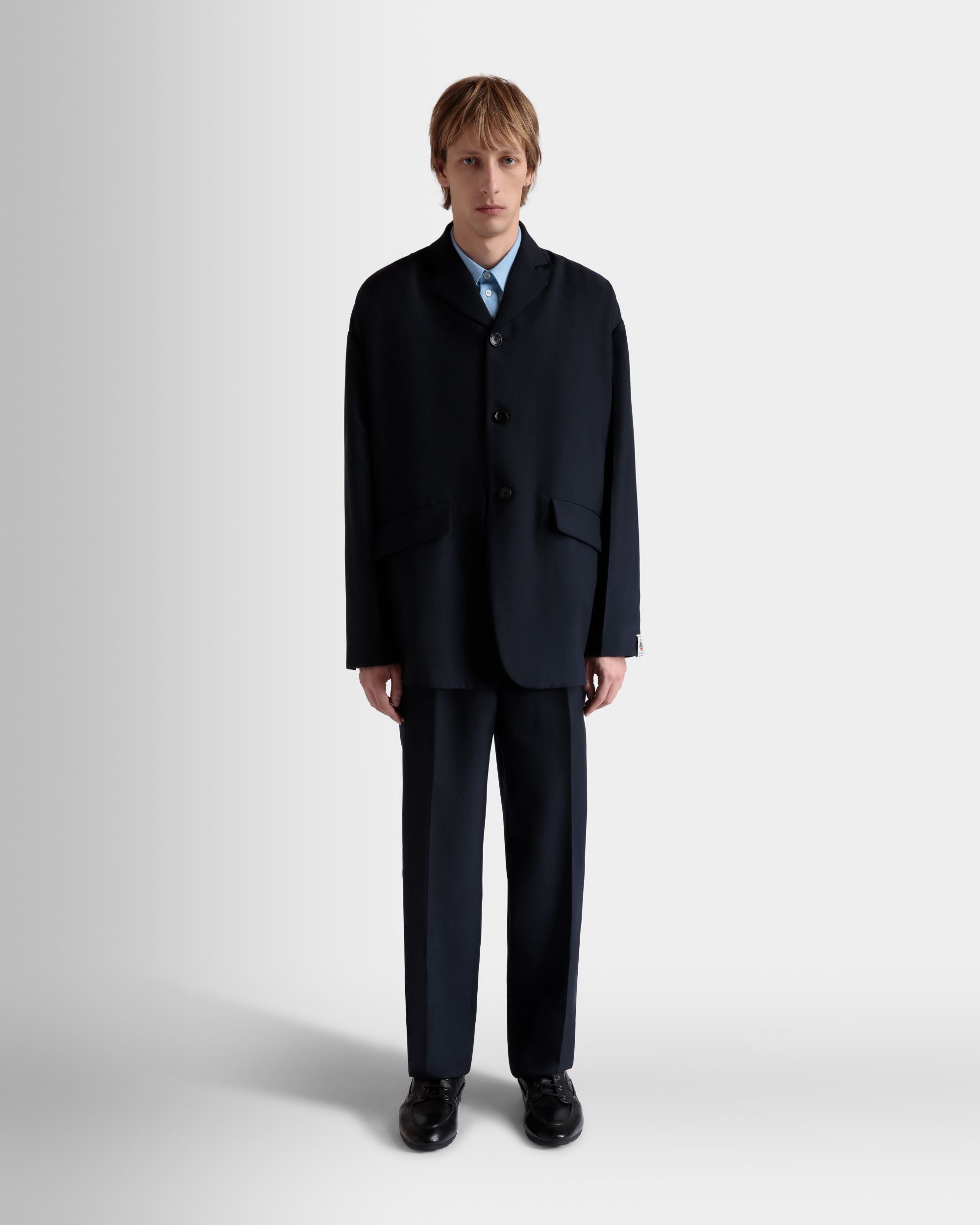 Pantalón Con Pinzas De Mezcla De Lana Navy Blue - Hombre - Bally - 02