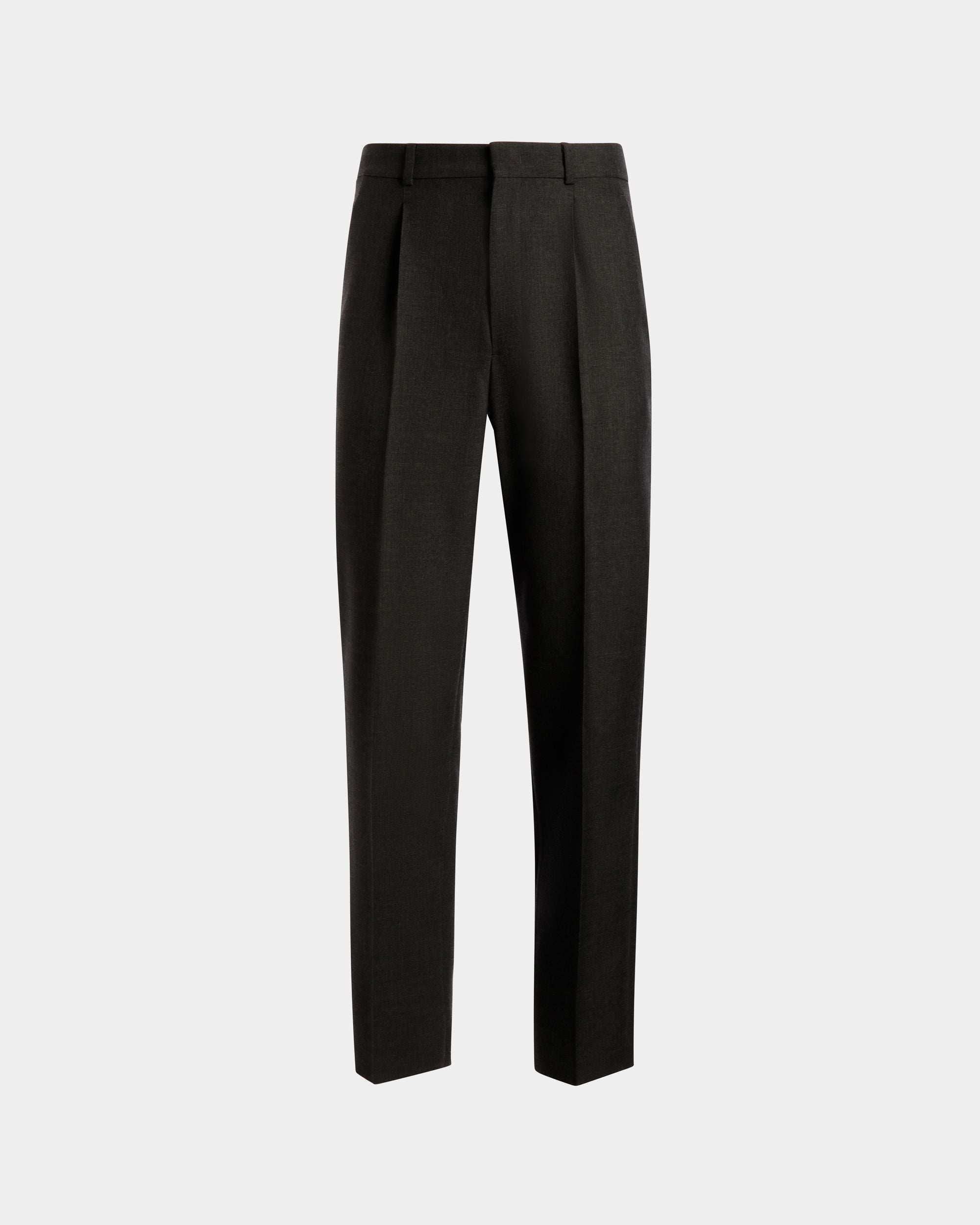 Pantalón Con Pinzas De Mezcla De Lana Grey Melange - Hombre - Bally - 01