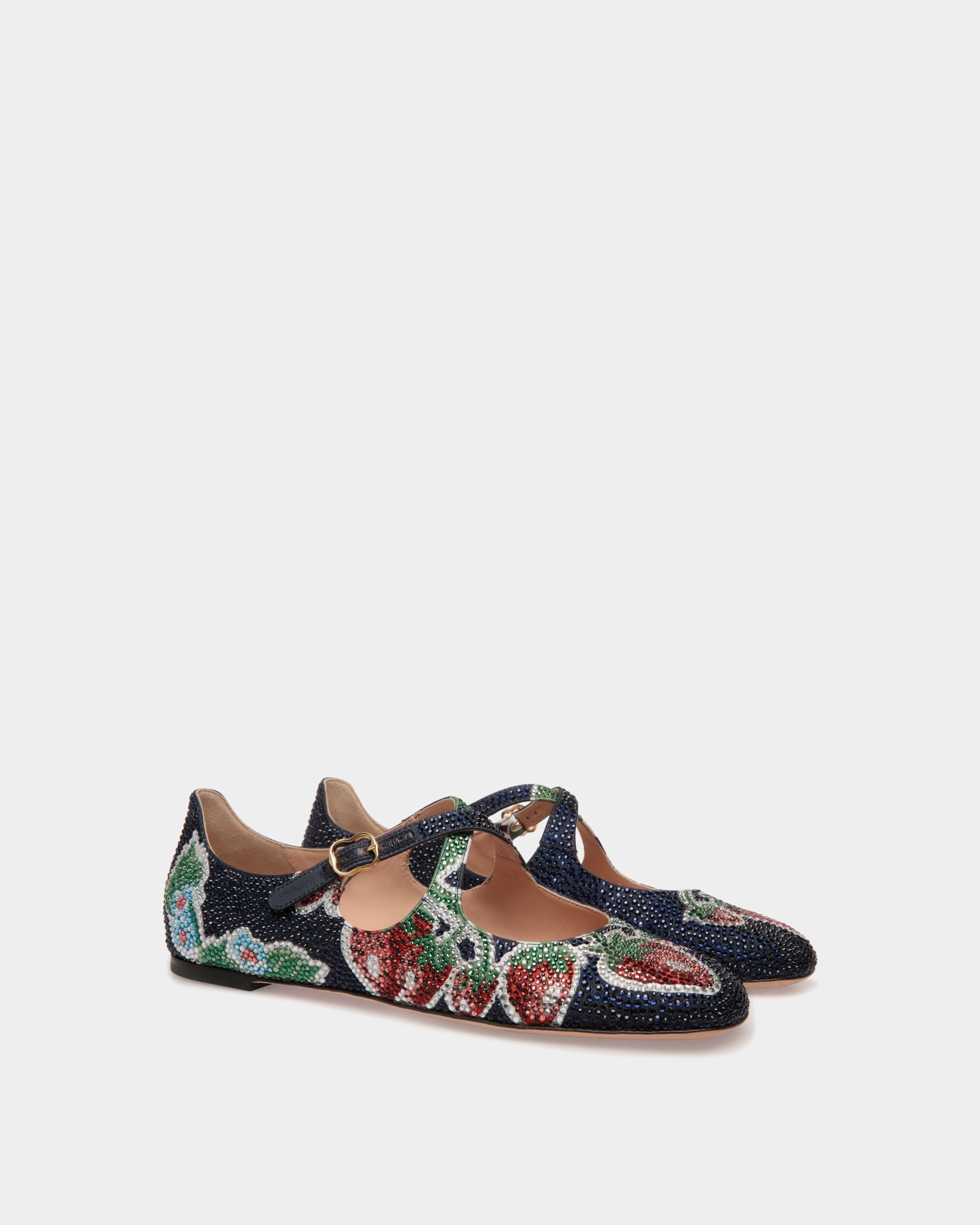 Ballyrina Flat in Strawberry Print Fabric with Crystals - Women's - Bally - 03