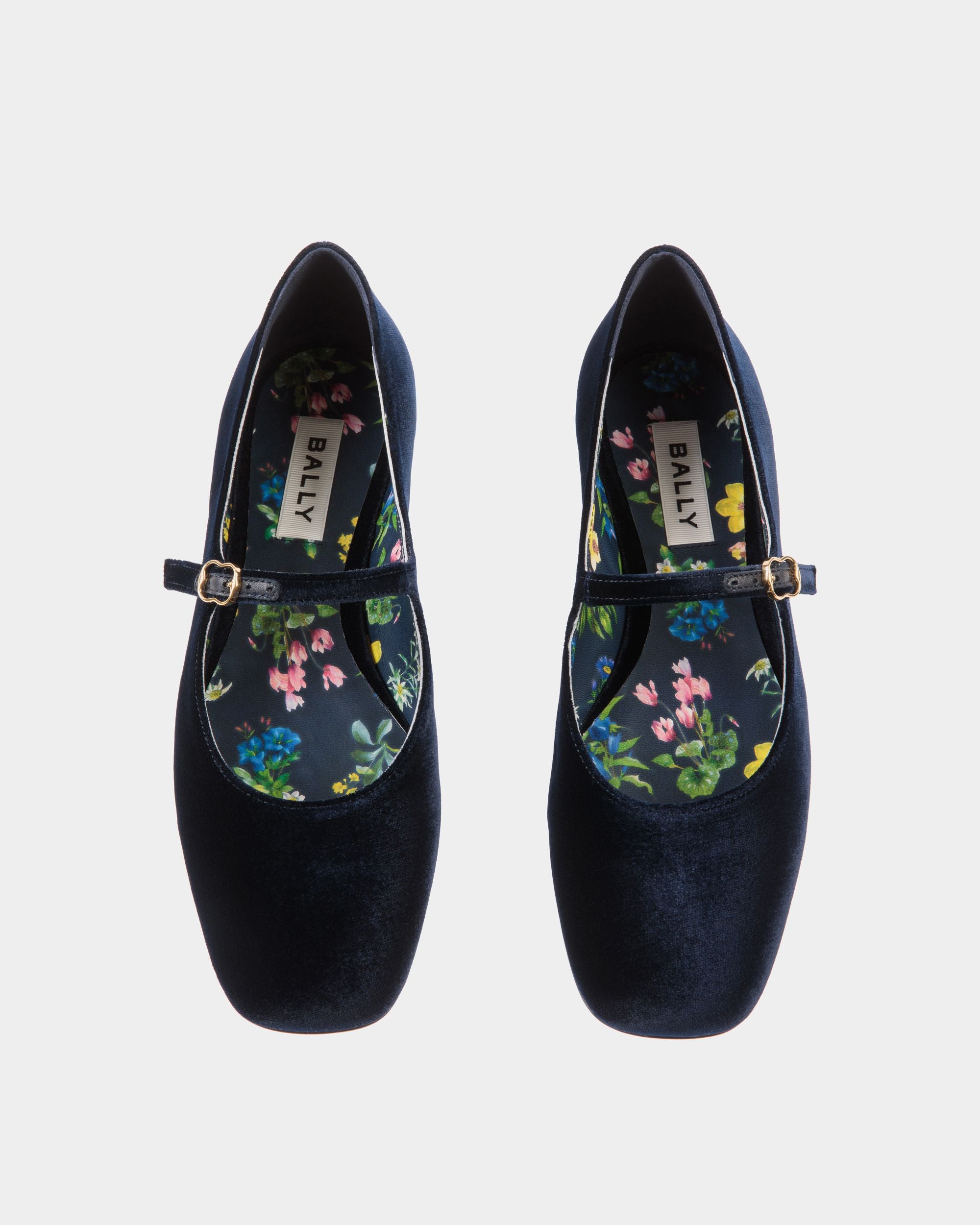 Ballyrina Flat in Navy Blue Velvet Fabric - Women's - Bally - 05