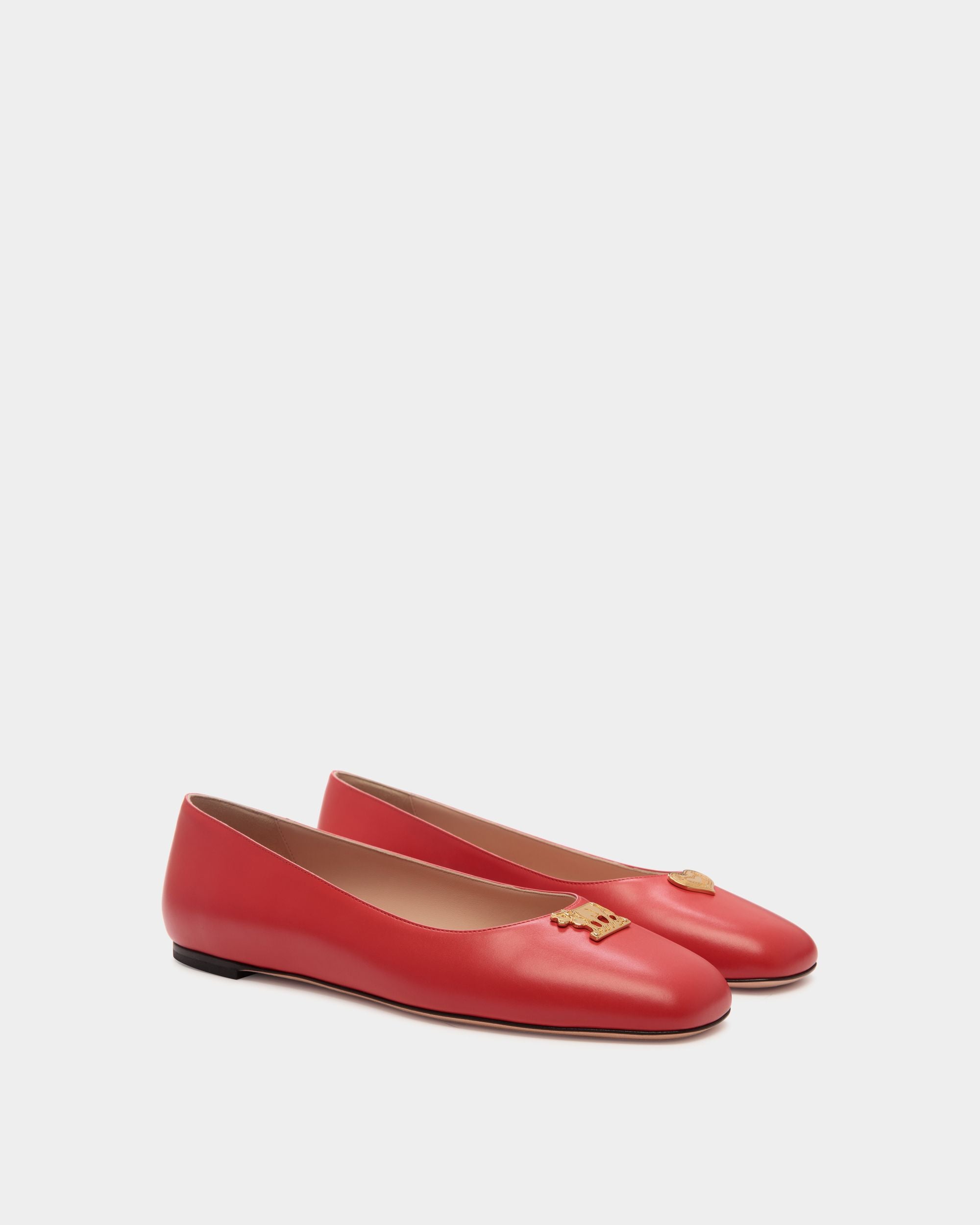 Zapatos Planos De Piel Color Rojo Ballyrina - Mujer - Bally - 03