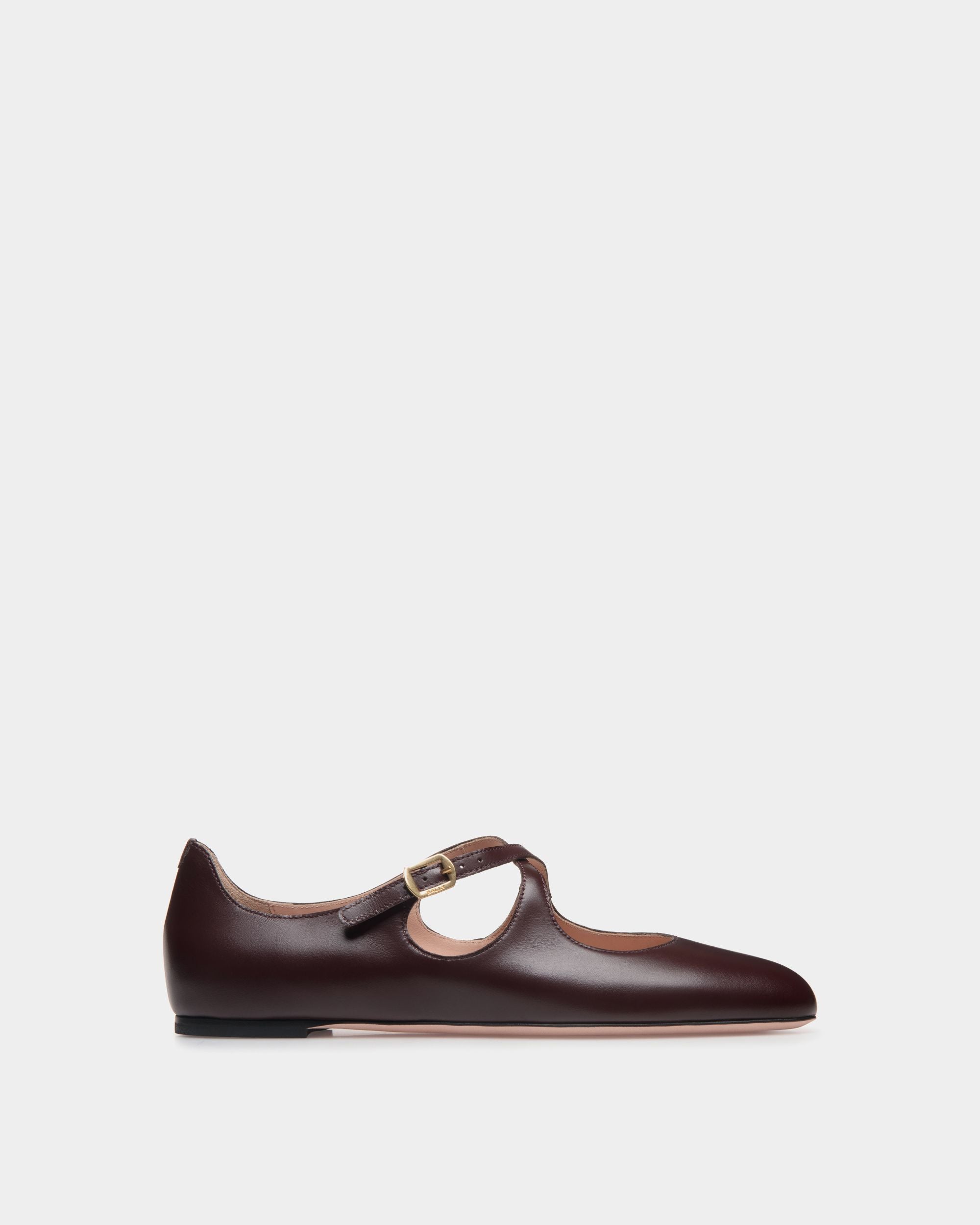 Zapato Plano Ballyrina De Piel Burdeos Oscuro - Mujer - Bally - 01