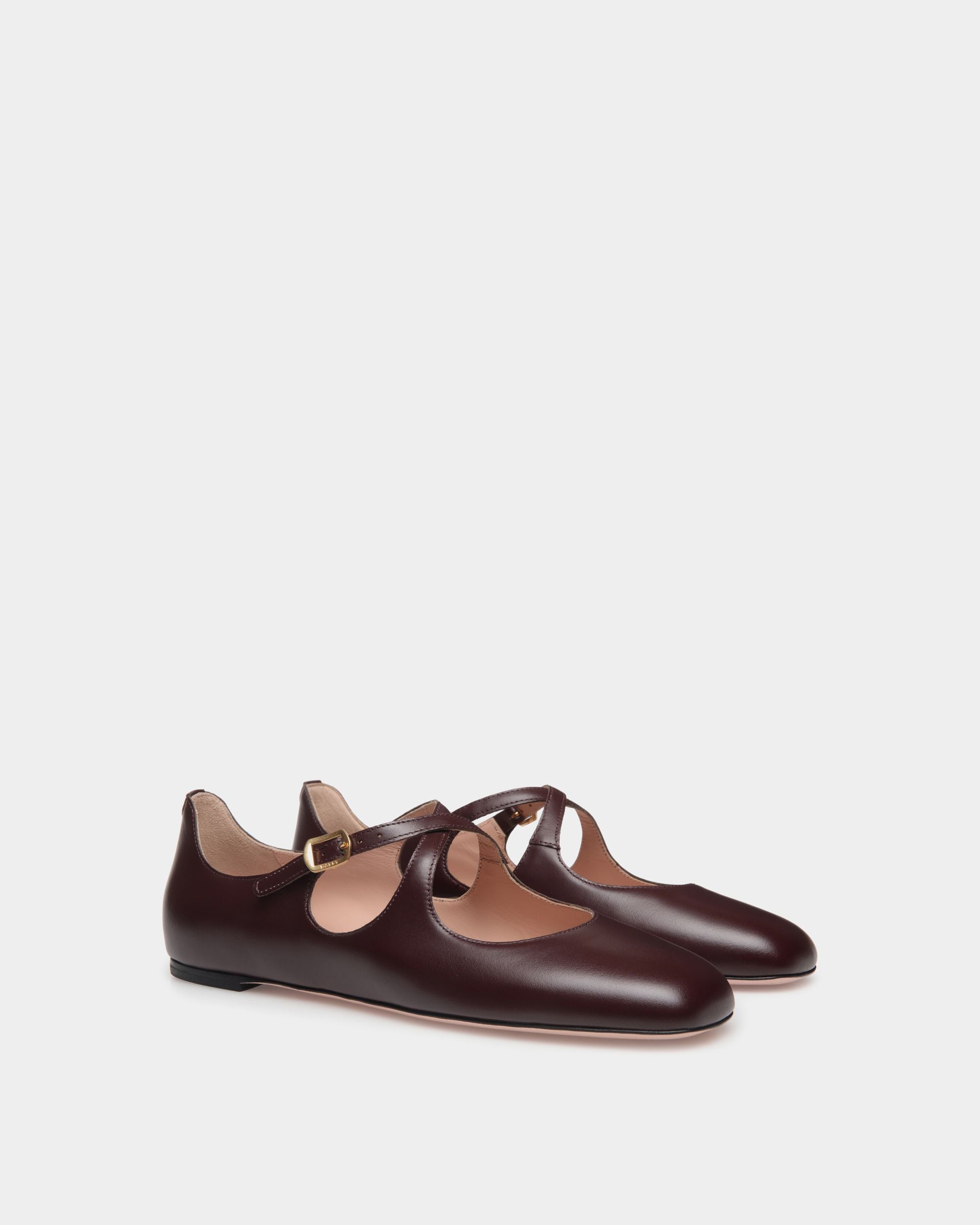 Zapato Plano Ballyrina De Piel Burdeos Oscuro - Mujer - Bally - 03