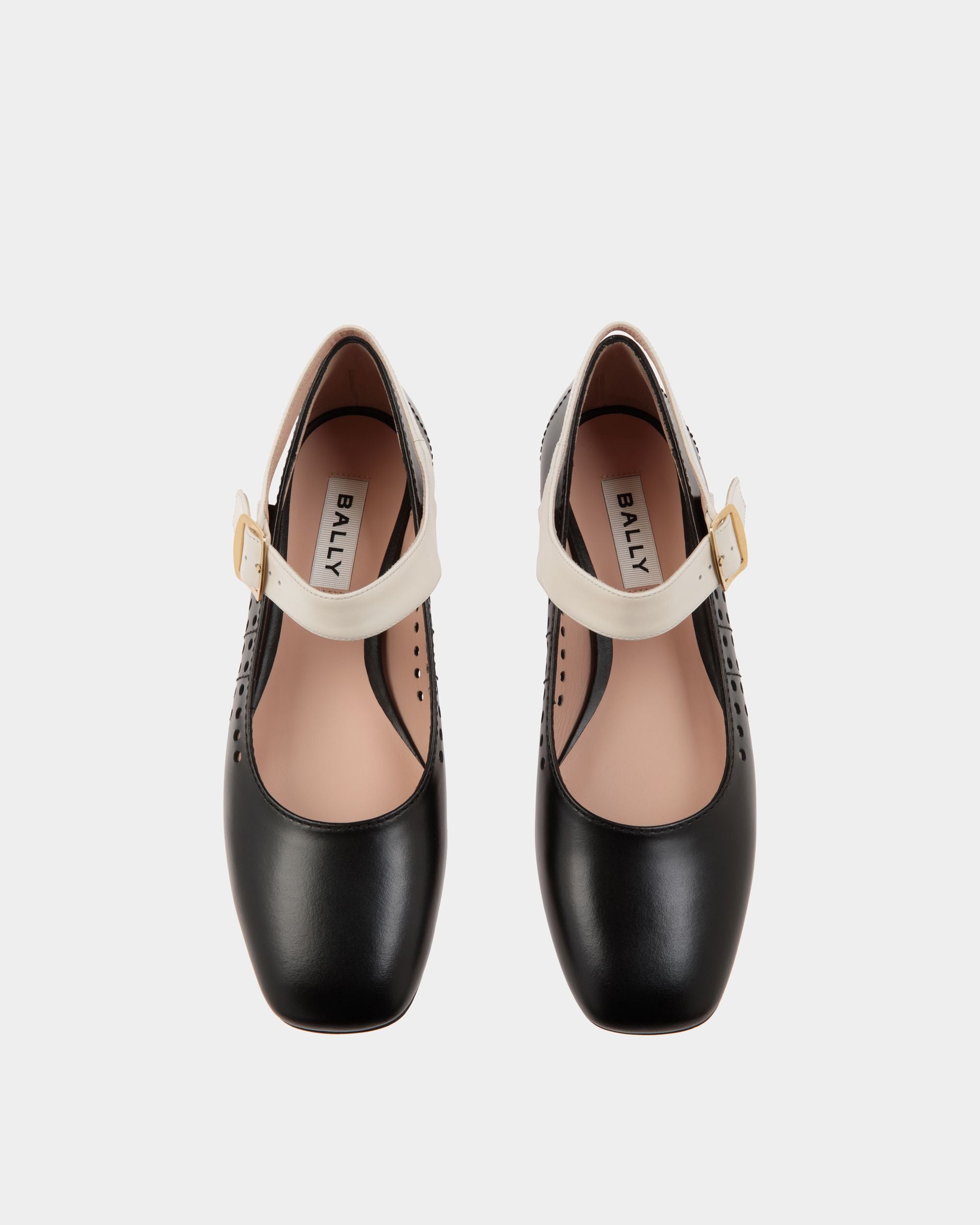 Zapato Plano Ballyrina De Piel Negra Y Blanca - Mujer - Bally - 05