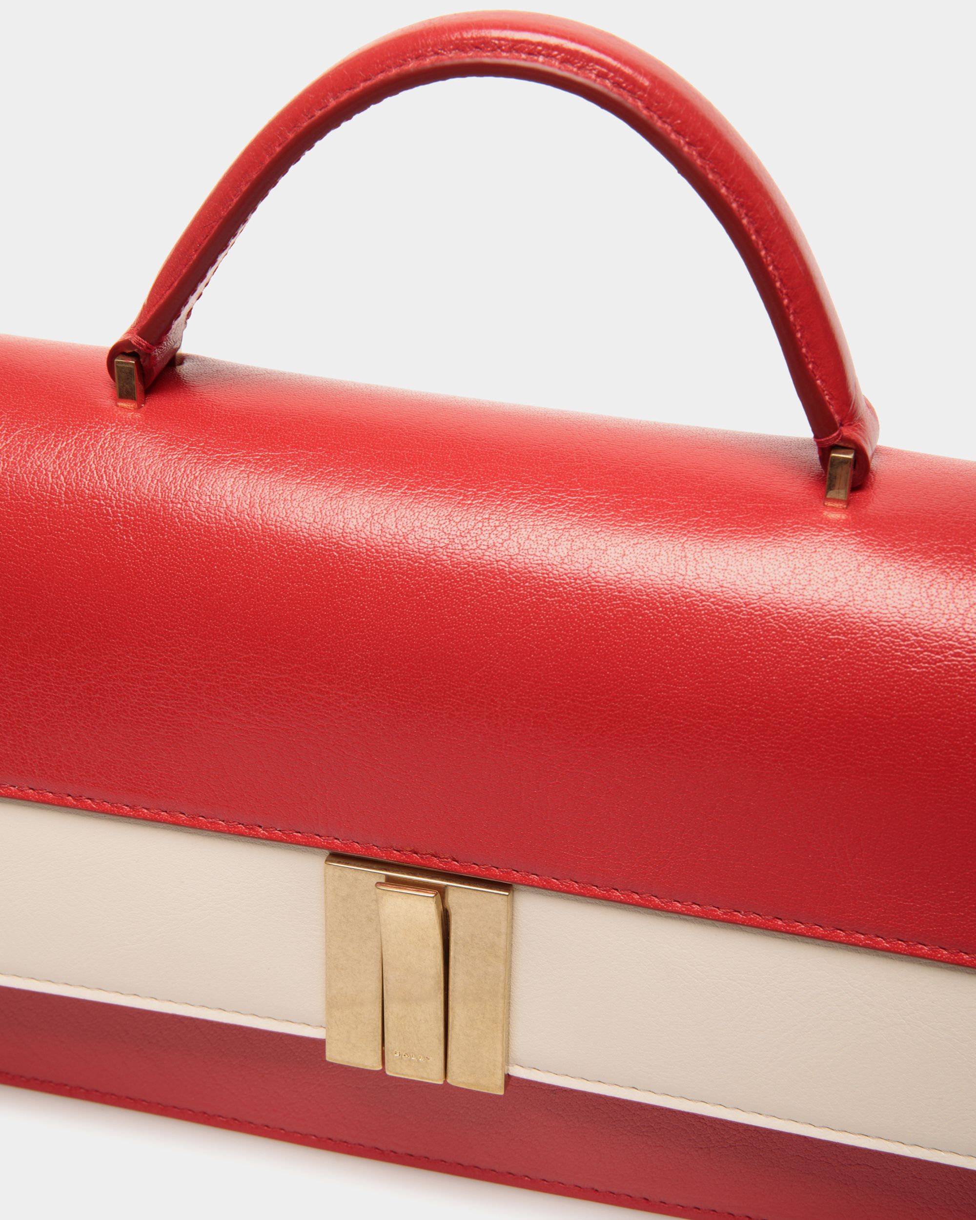 Ollam Top Handle Bag In Red and White Leather - Women's - Bally - 06