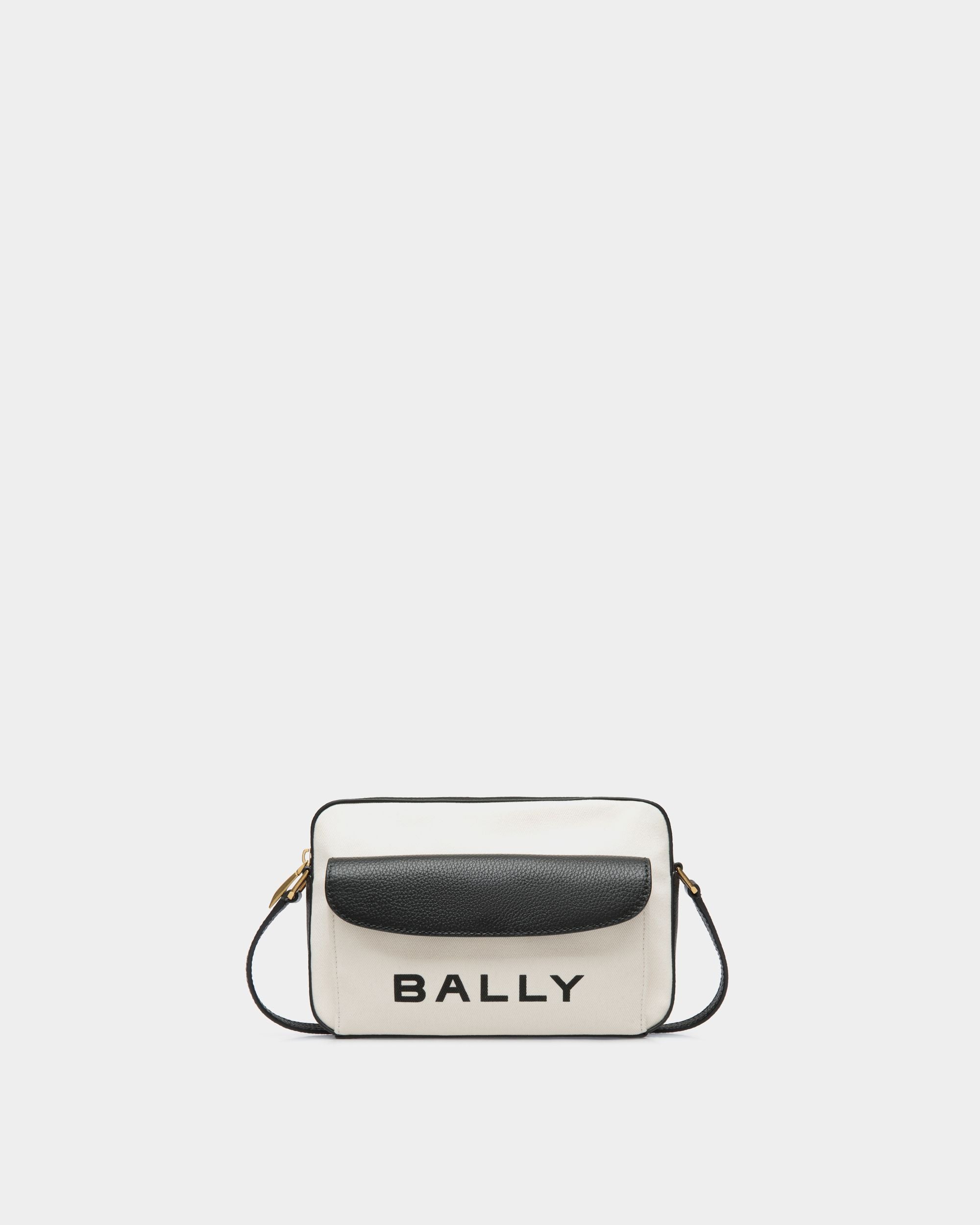 Bolso Bandolera Bar De Tela Blanca Y Piel Negra - Mujer - Bally - 01