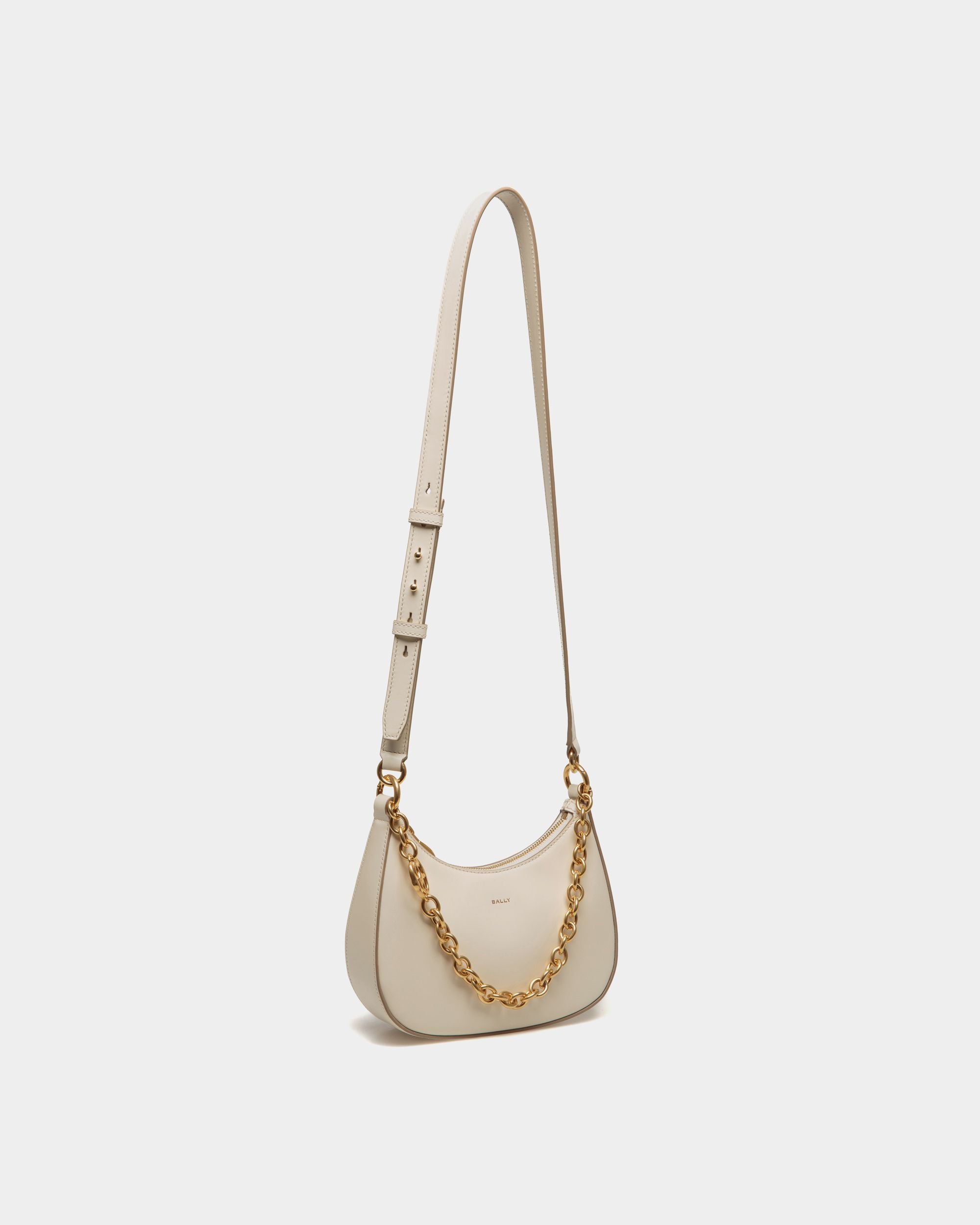Emblem Mini Crossbody Bag In White Brushed Leather - Women's - Bally - 04