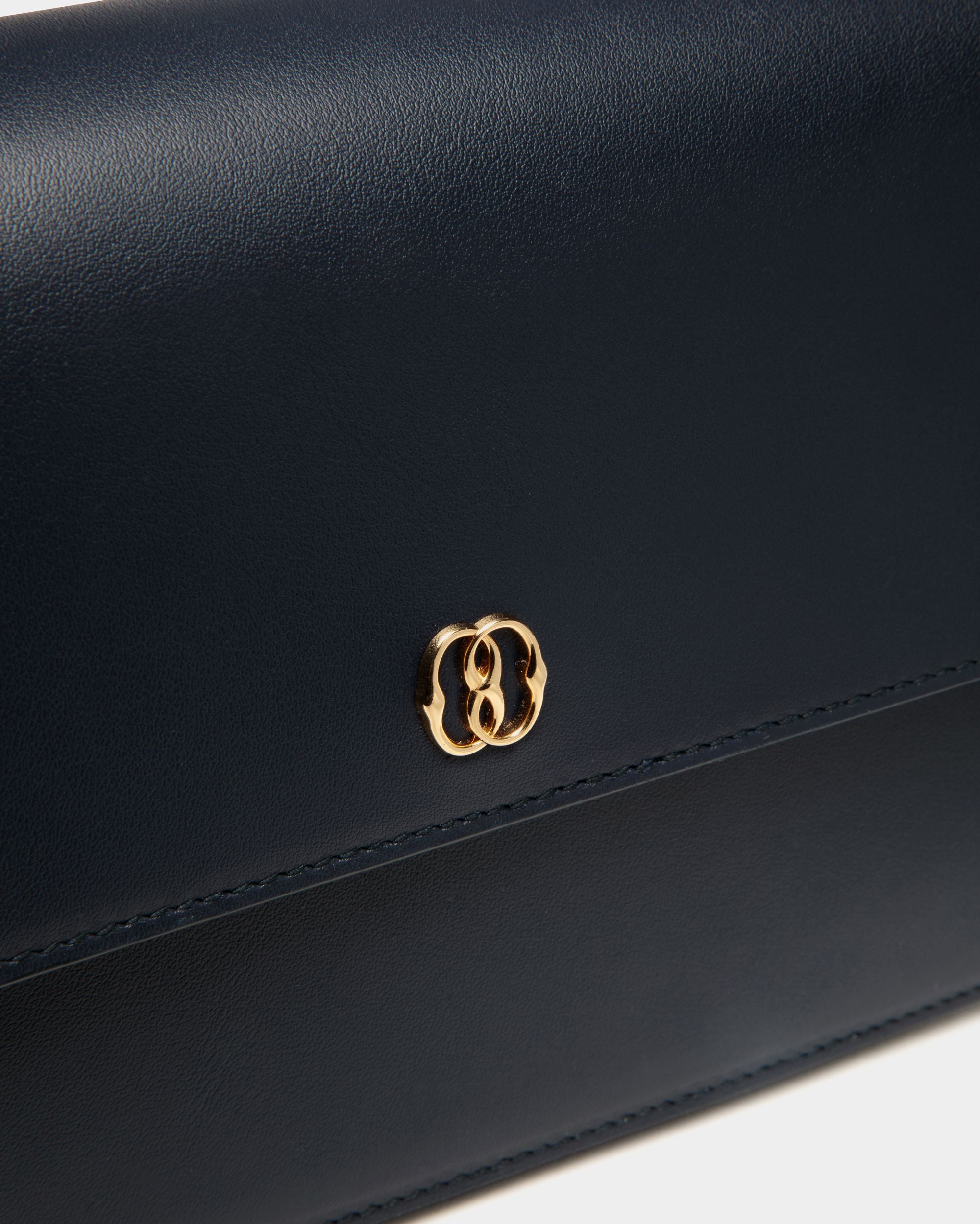 Emblem  Small Crossbody Bag in Navy Blue Leather - Women's - Bally - 04