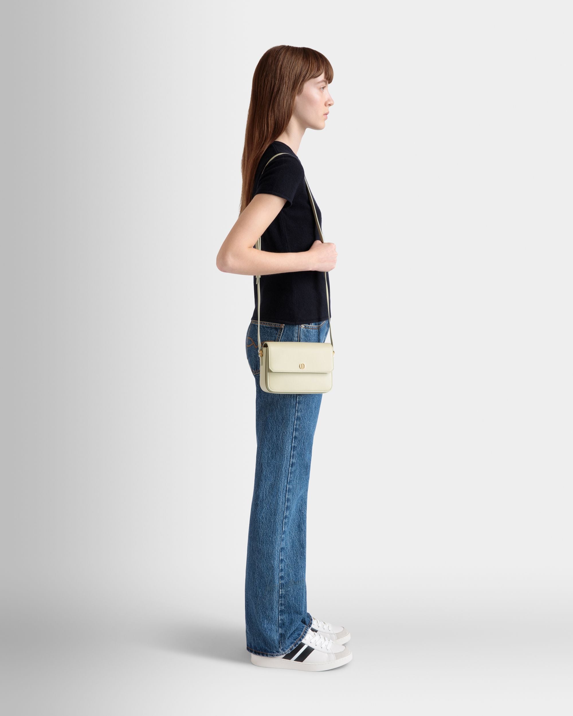 Emblem Small Crossbody Bag In Light Green Leather - Women's - Bally - 02