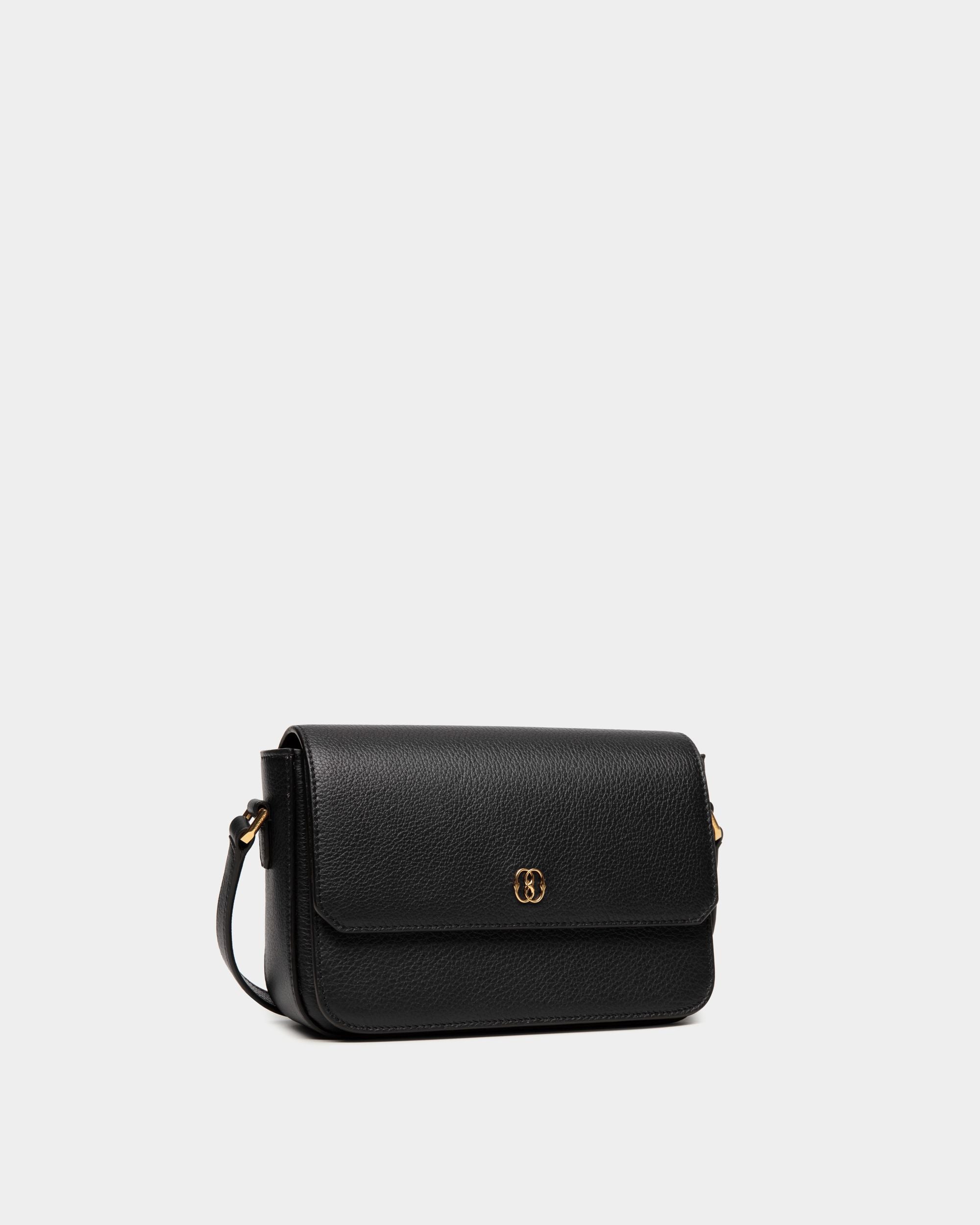 Emblem Small Crossbody Bag In Black Grained Leather - Women's - Bally - 04