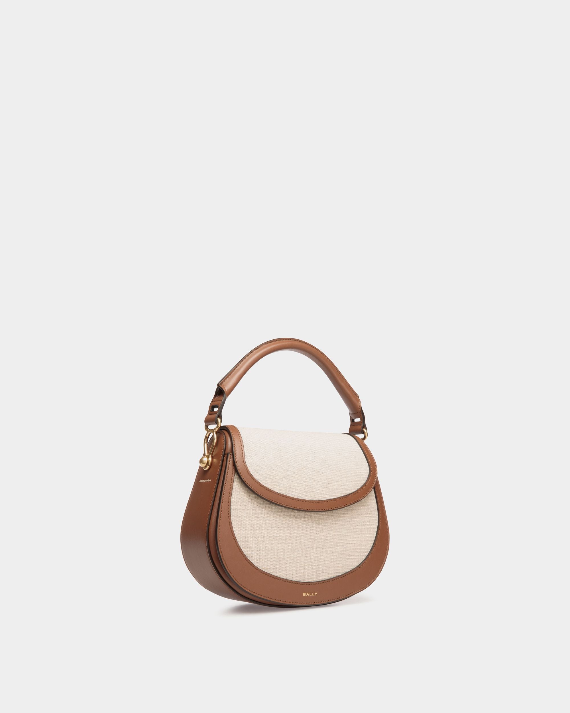 Lune Crossbody Bag in Natural Canvas and Brown Leather - Mujer - Bally - 03
