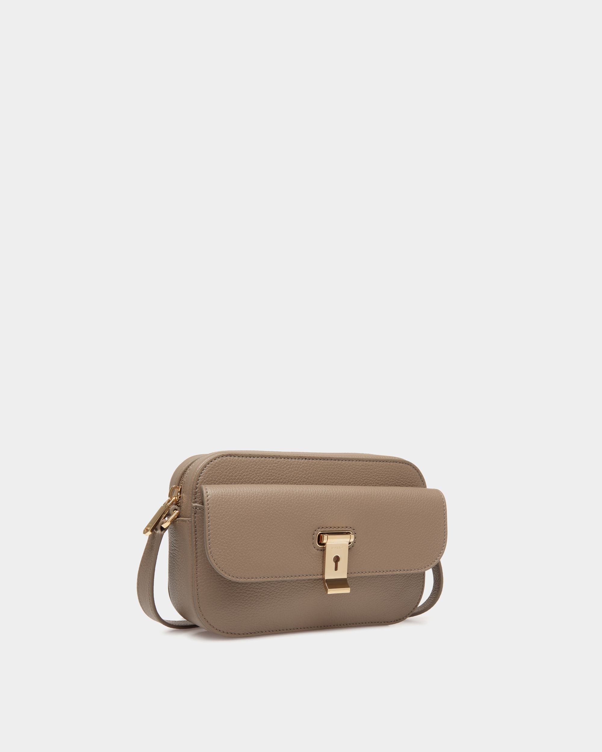 Lock Me Small Crossbody Bag in Taupe Grained Leather - Women's - Bally - 04