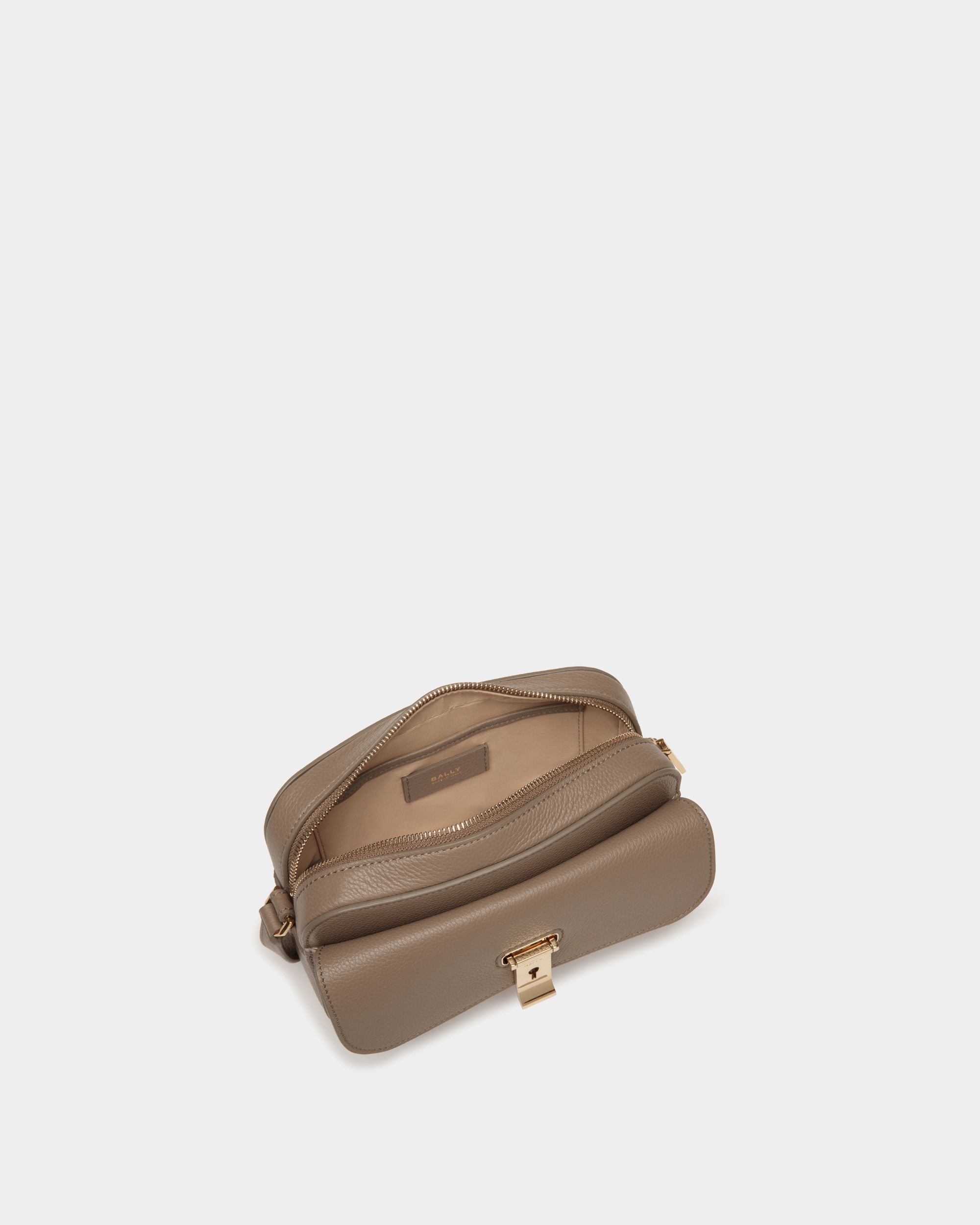 Lock Me Small Crossbody Bag in Taupe Grained Leather - Women's - Bally - 05