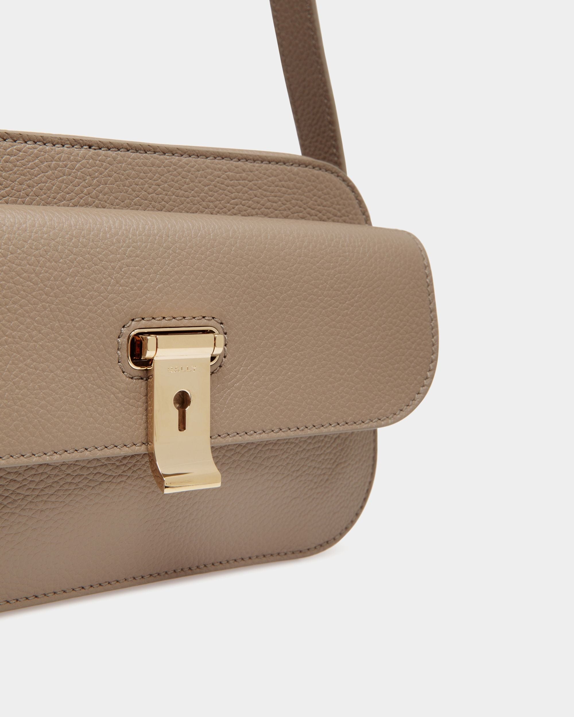 Lock Me Small Crossbody Bag in Taupe Grained Leather - Women's - Bally - 06