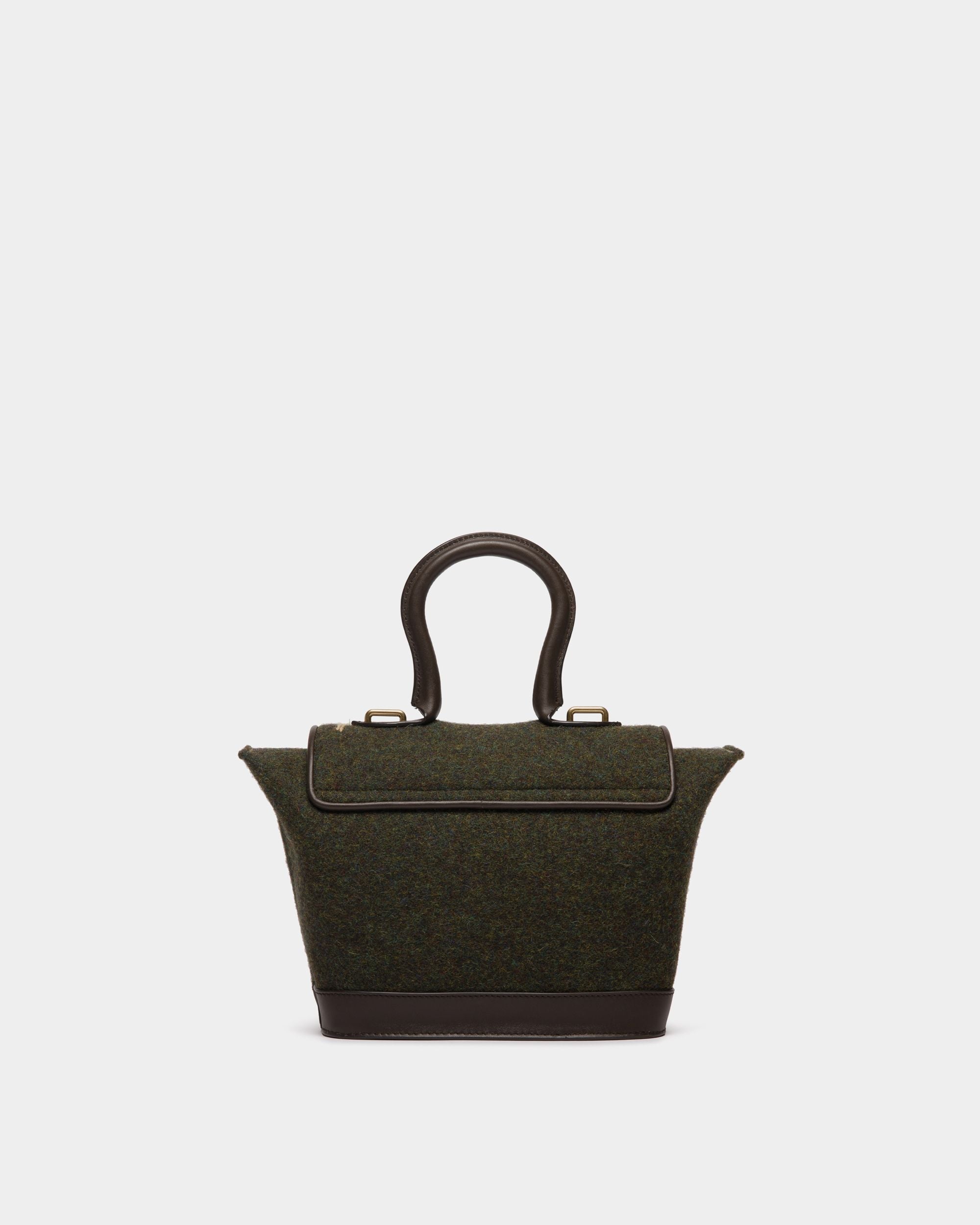 Bolso Con Asa Superior De La Cápsula Winter De Lana Verde Oscuro Y Piel Ébano Con Alpine Flowers - Mujer - Bally - 03