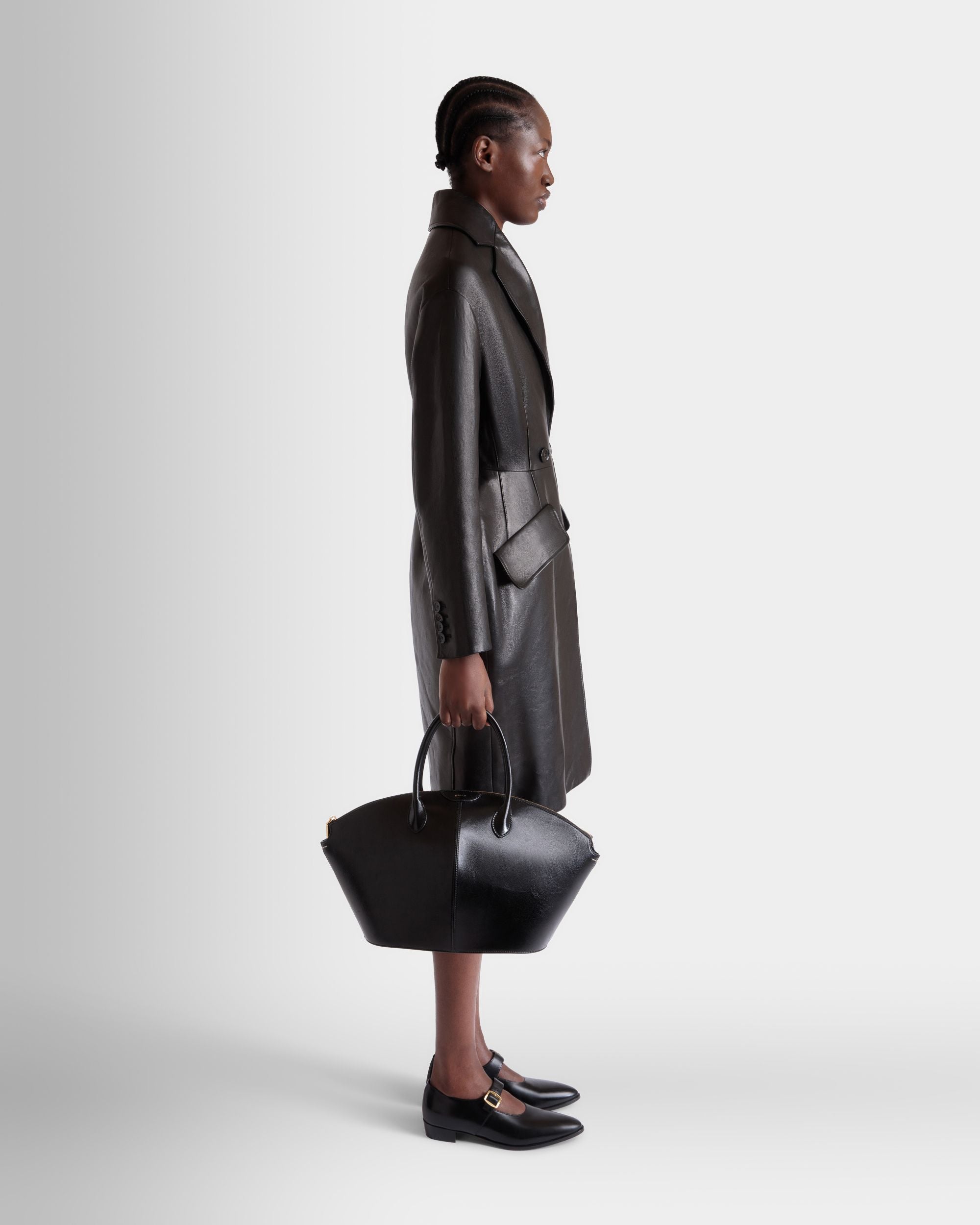 Bolso Con Asa Superior Belle De Piel Negra - Mujer - Bally - 02