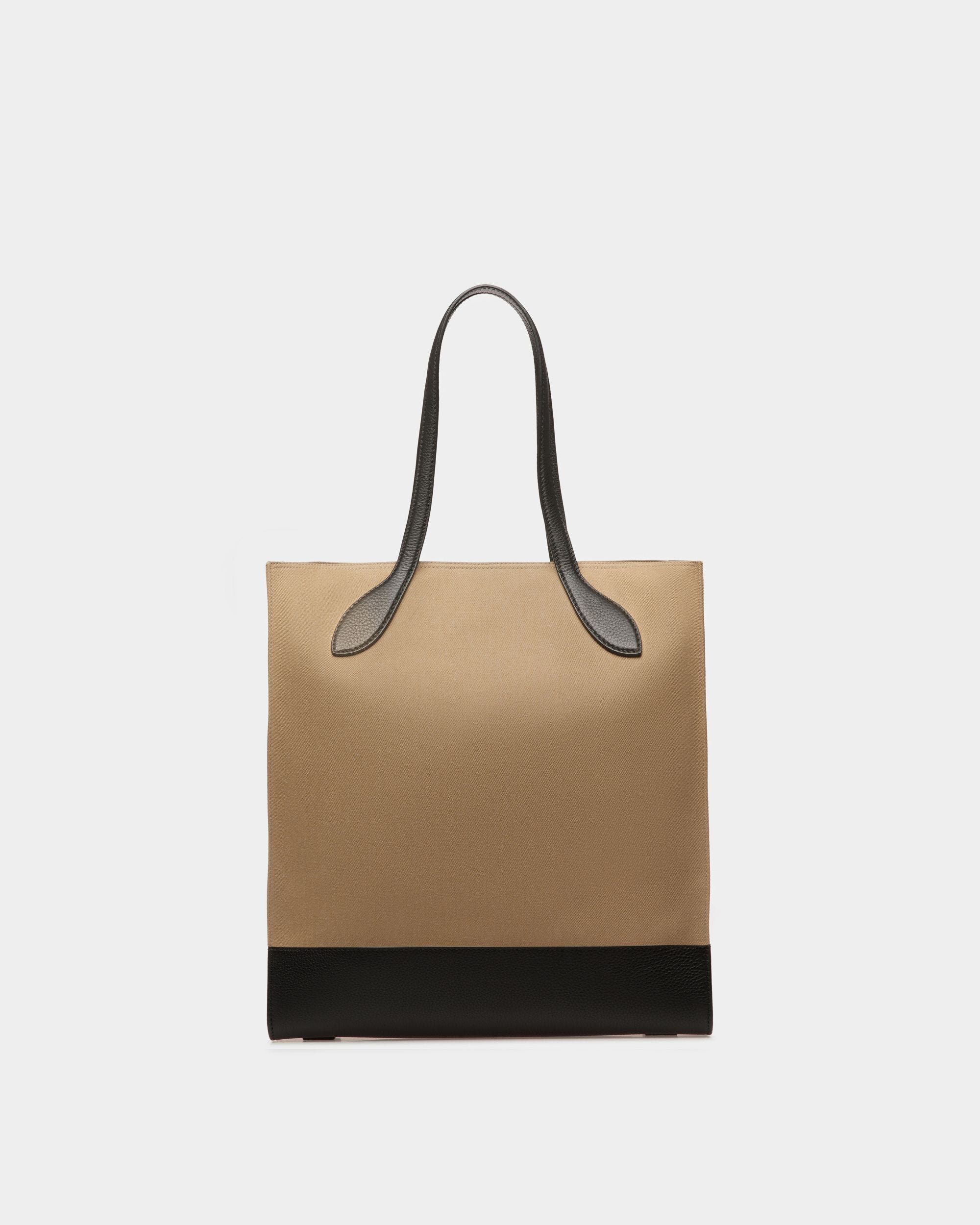 Bolso Tote Bar De Tela Color Arena Y Negro - Mujer - Bally - 03