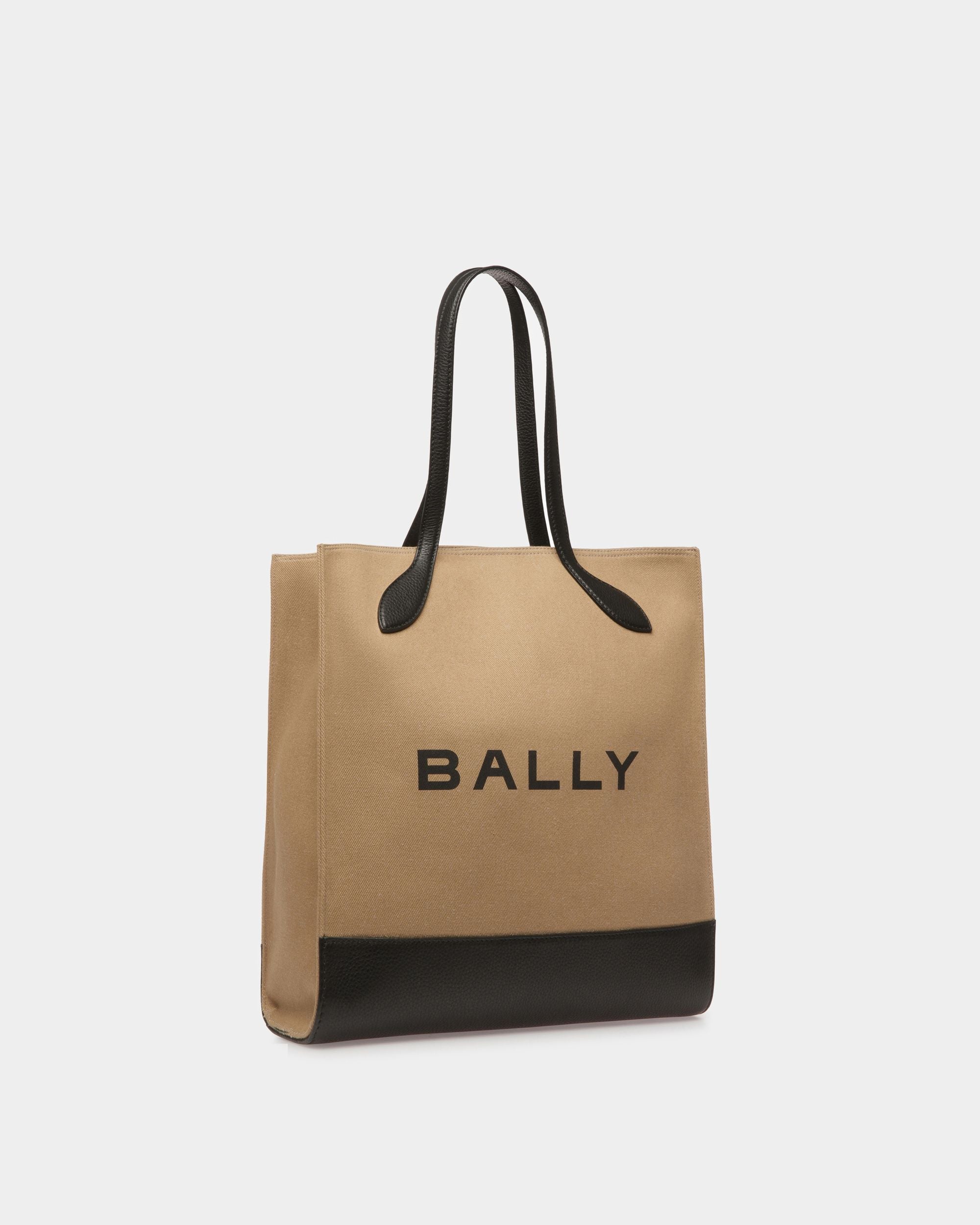 Bolso Tote Bar De Tela Color Arena Y Negro - Mujer - Bally - 04