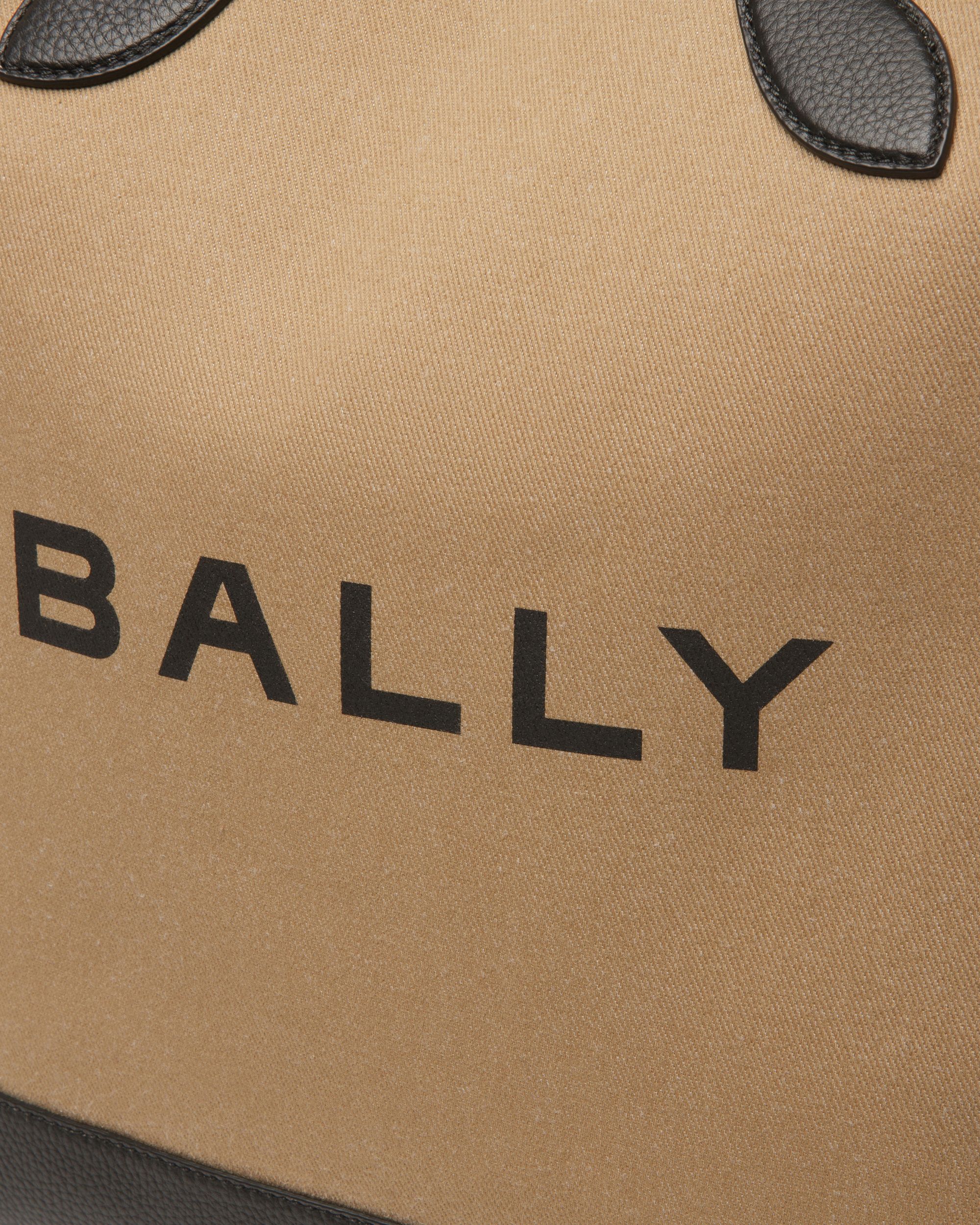 Bolso Tote Bar De Tela Color Arena Y Negro - Mujer - Bally - 06