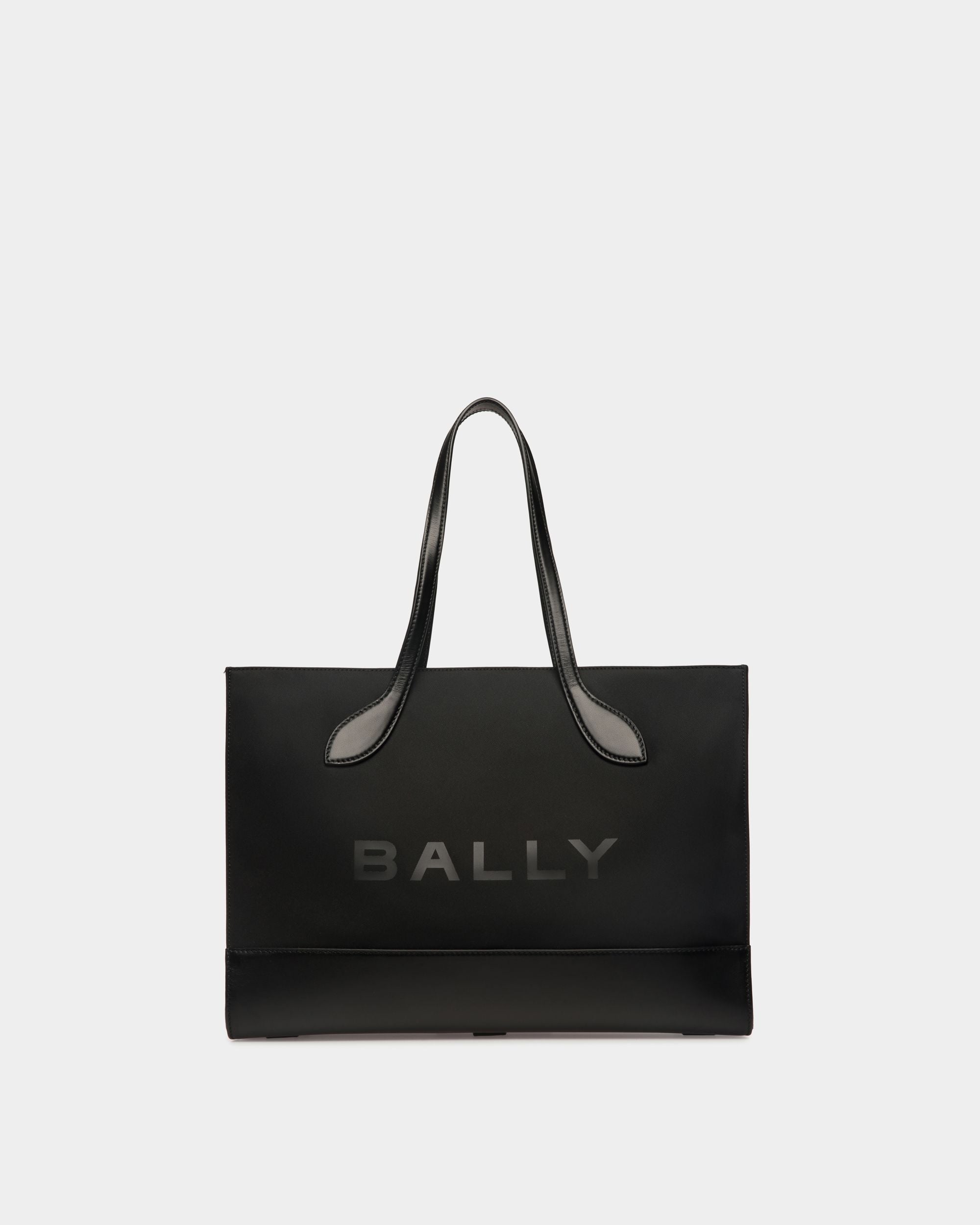 Bar Tote Bag In Black Nylon And Leather - Women's - Bally - 01
