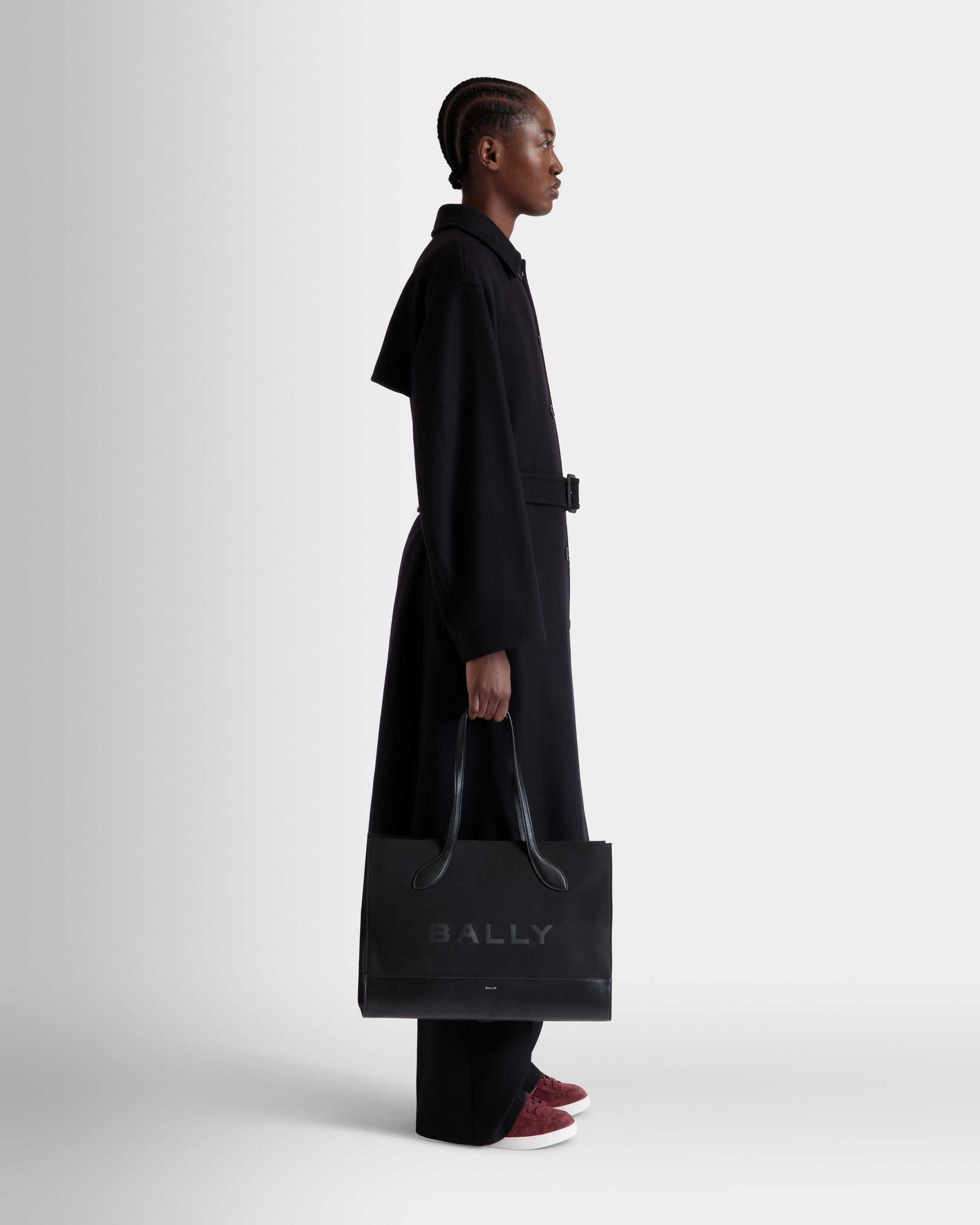 Bar Tote Bag In Black Nylon And Leather - Women's - Bally - 02