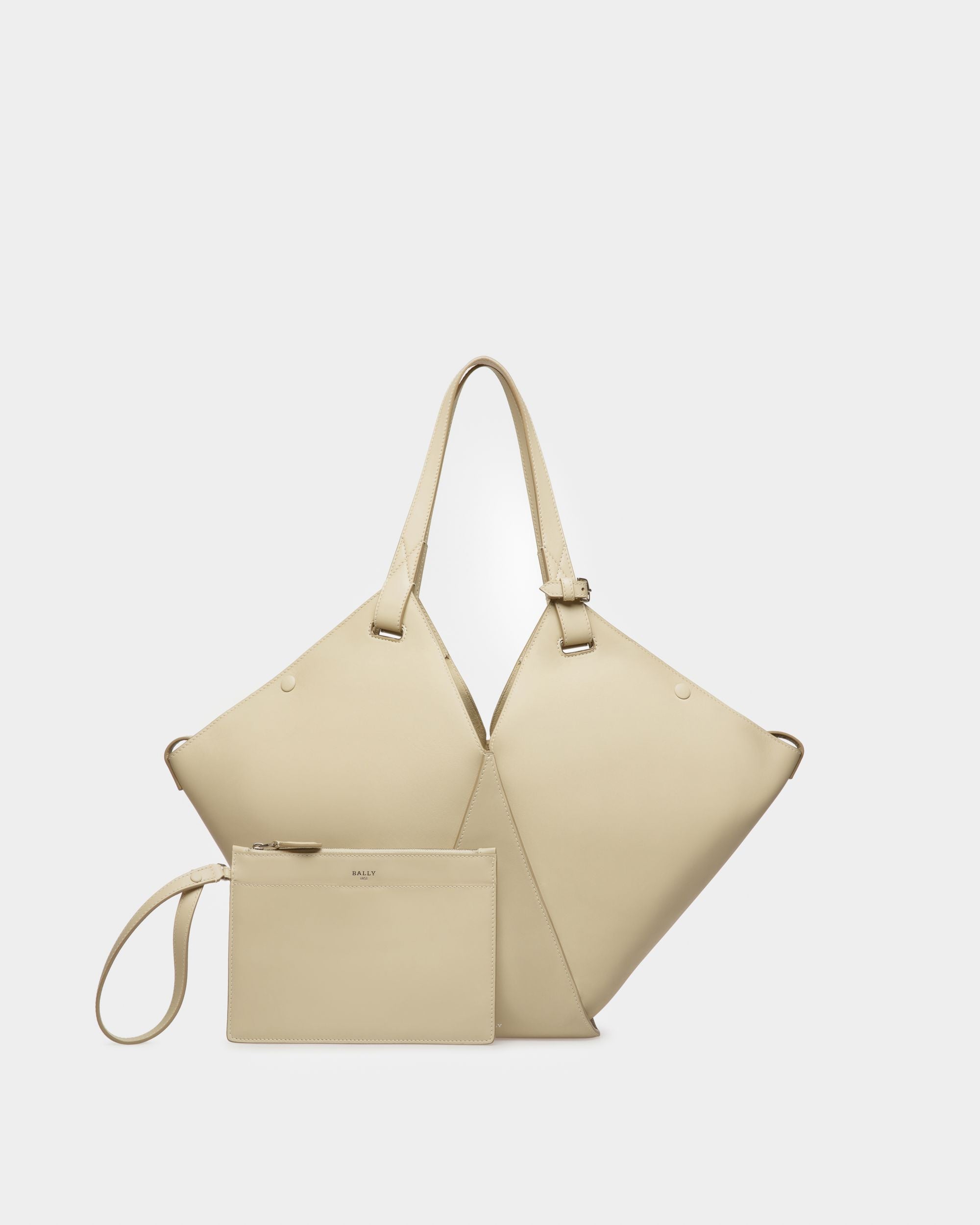 Ahria Bolso Tote En Cuero De Color Beige Claro - Mujer - Bally - 05