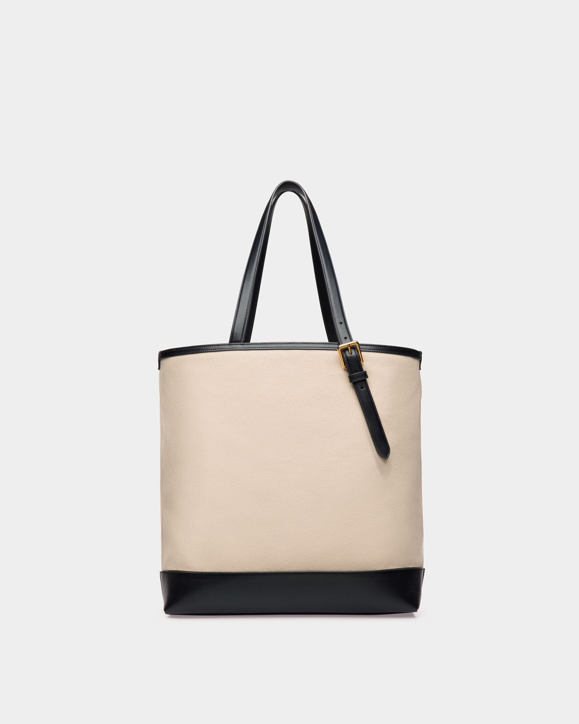 Bolso Tote Summer Capsule De Lona Y Piel Natural Y Navy Blue - Mujer - Bally - 02