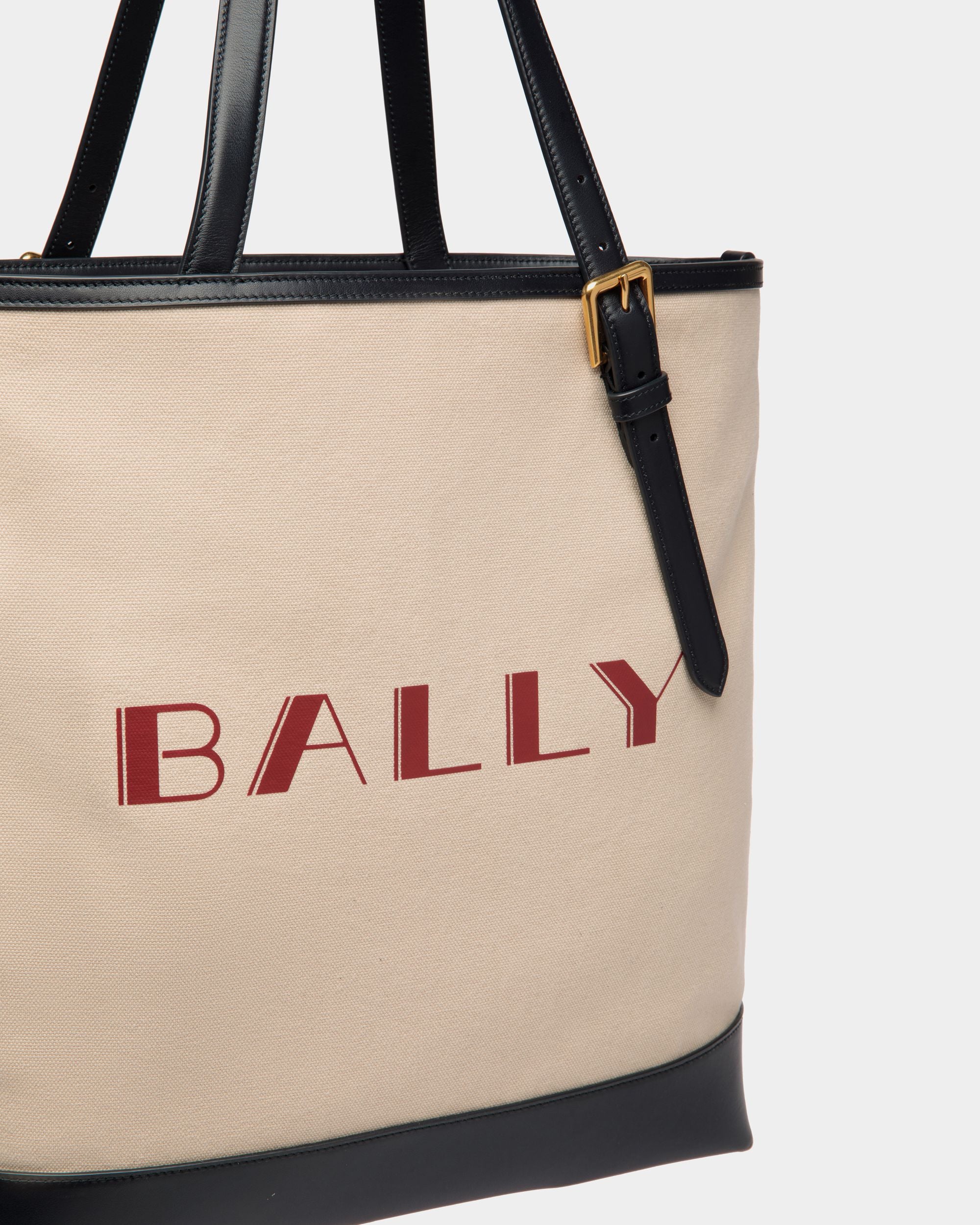 Bolso Tote Summer Capsule De Lona Y Piel Natural Y Navy Blue - Mujer - Bally - 04