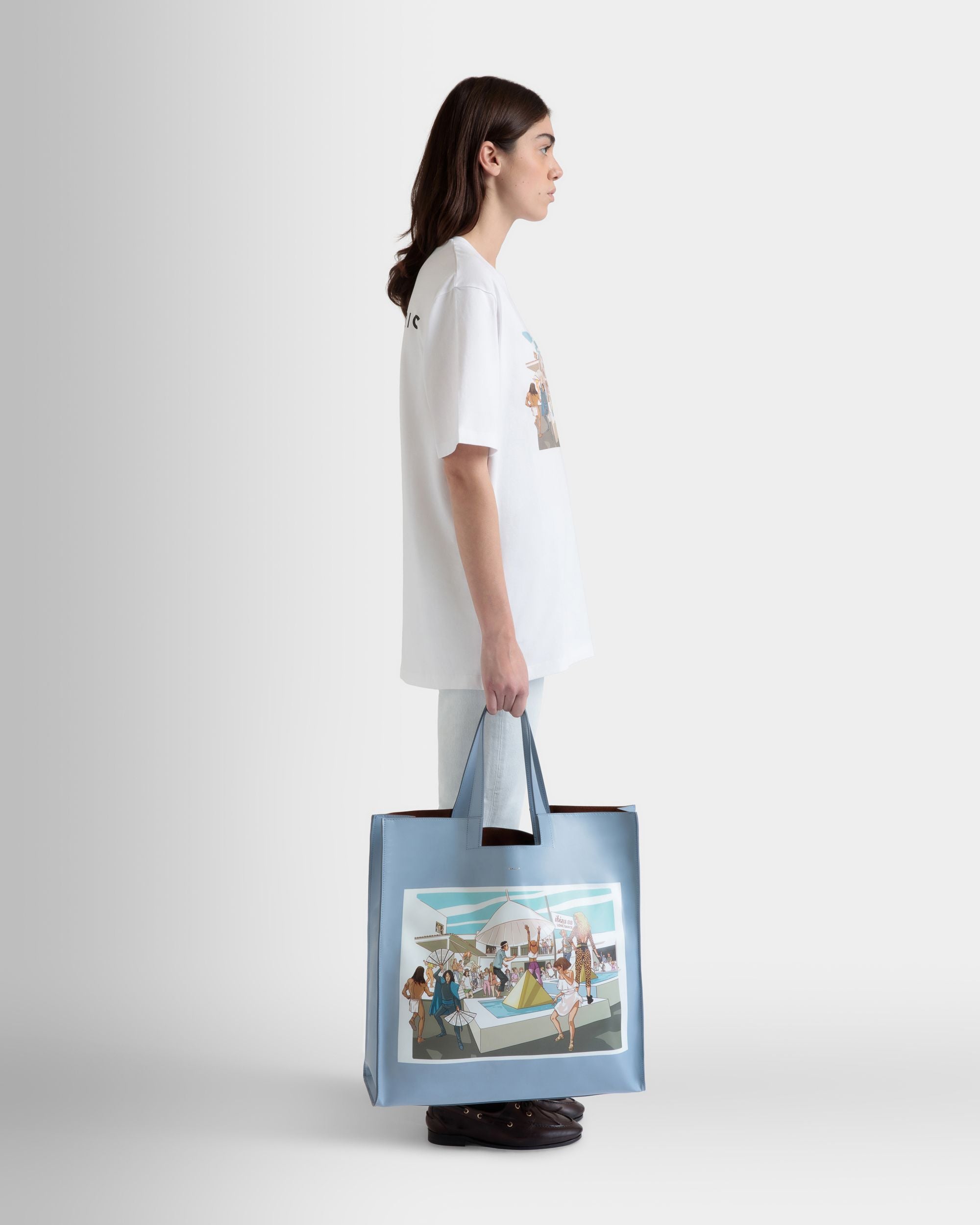 Bolso Tote DJ Leo Mas X Bally De Piel Light Blue Con Estampado Dancing Amnesia - Mujer - Bally - 02