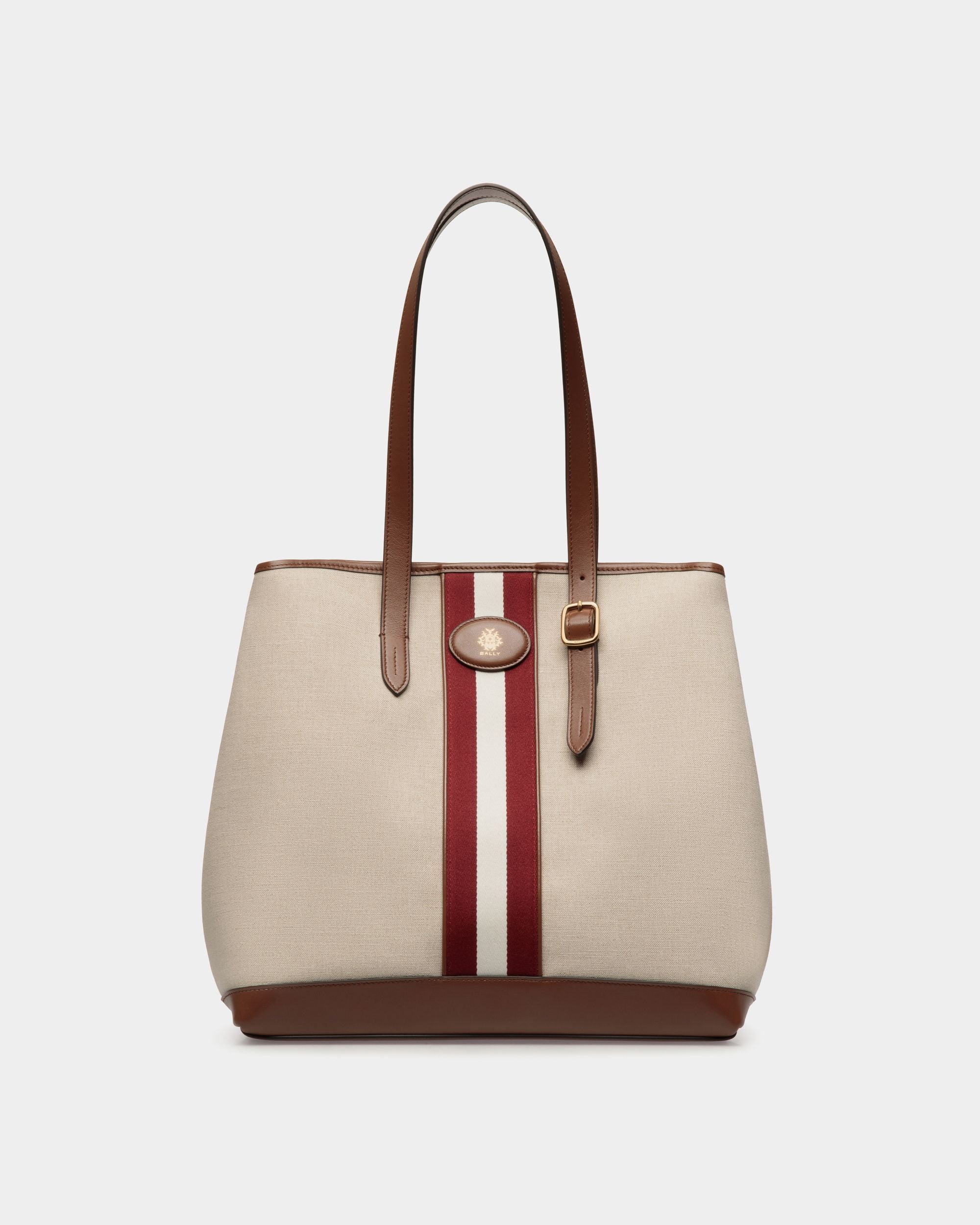 Beckett Tote Bag in Natural Canvas and Brown Leather - Women's - Bally - 01