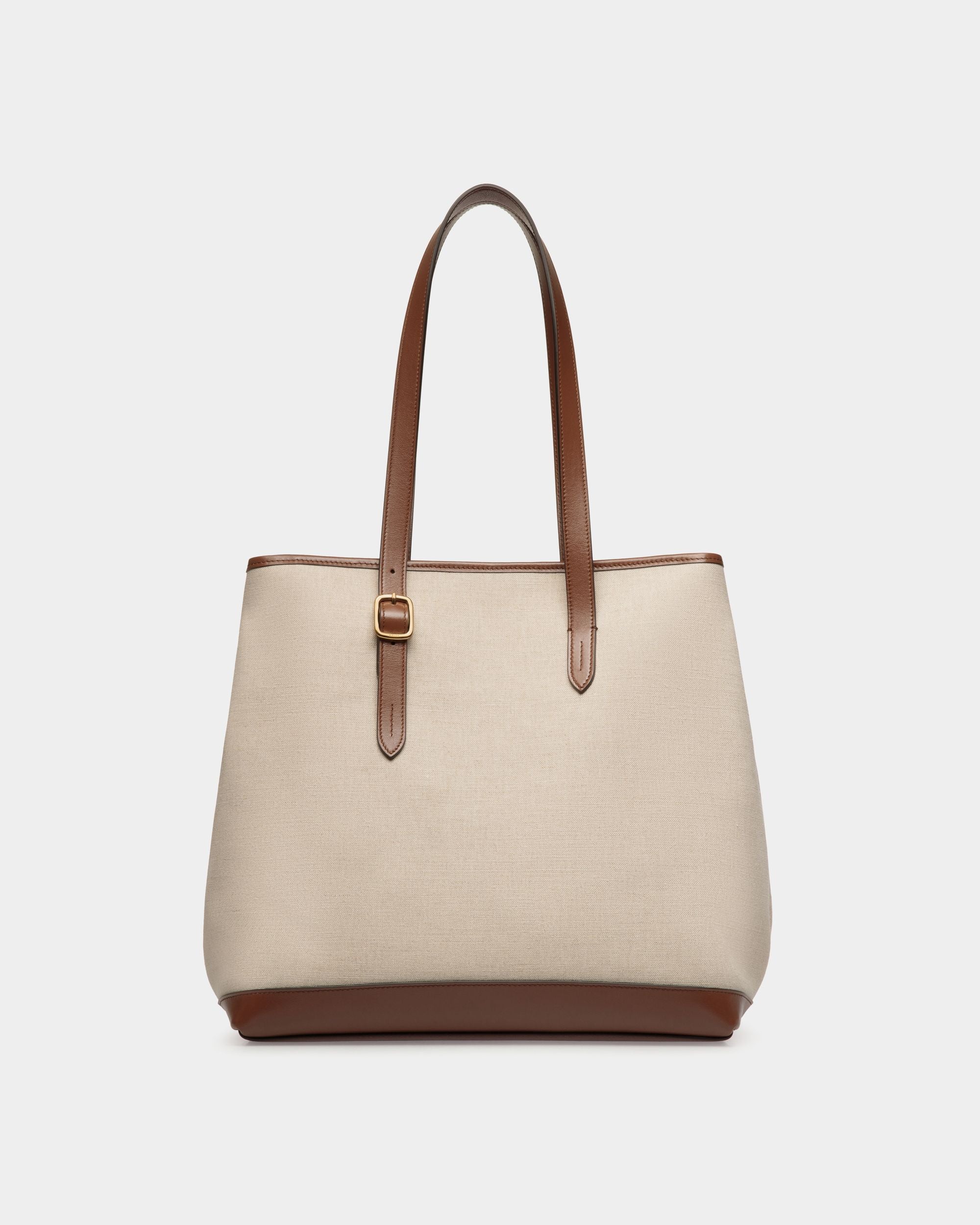 Beckett Tote Bag in Natural Canvas and Brown Leather - Women's - Bally - 02