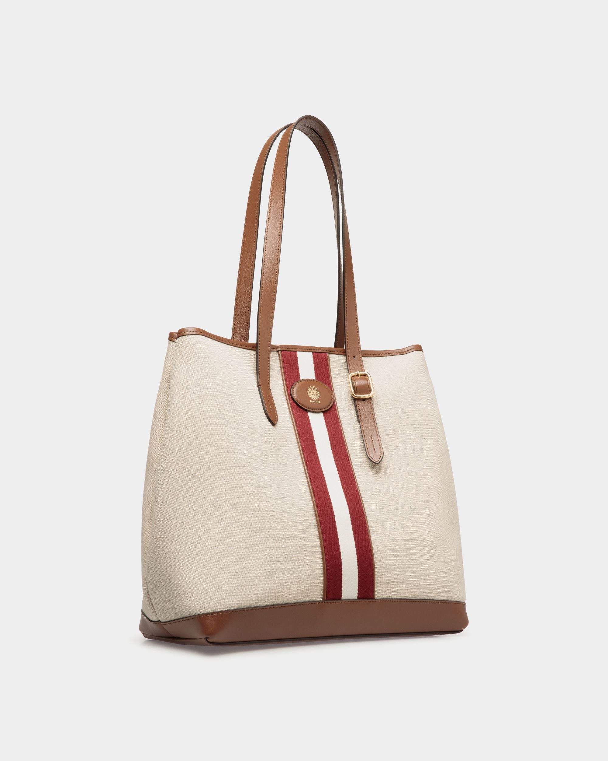 Beckett Tote Bag in Natural Canvas and Brown Leather - Women's - Bally - 03