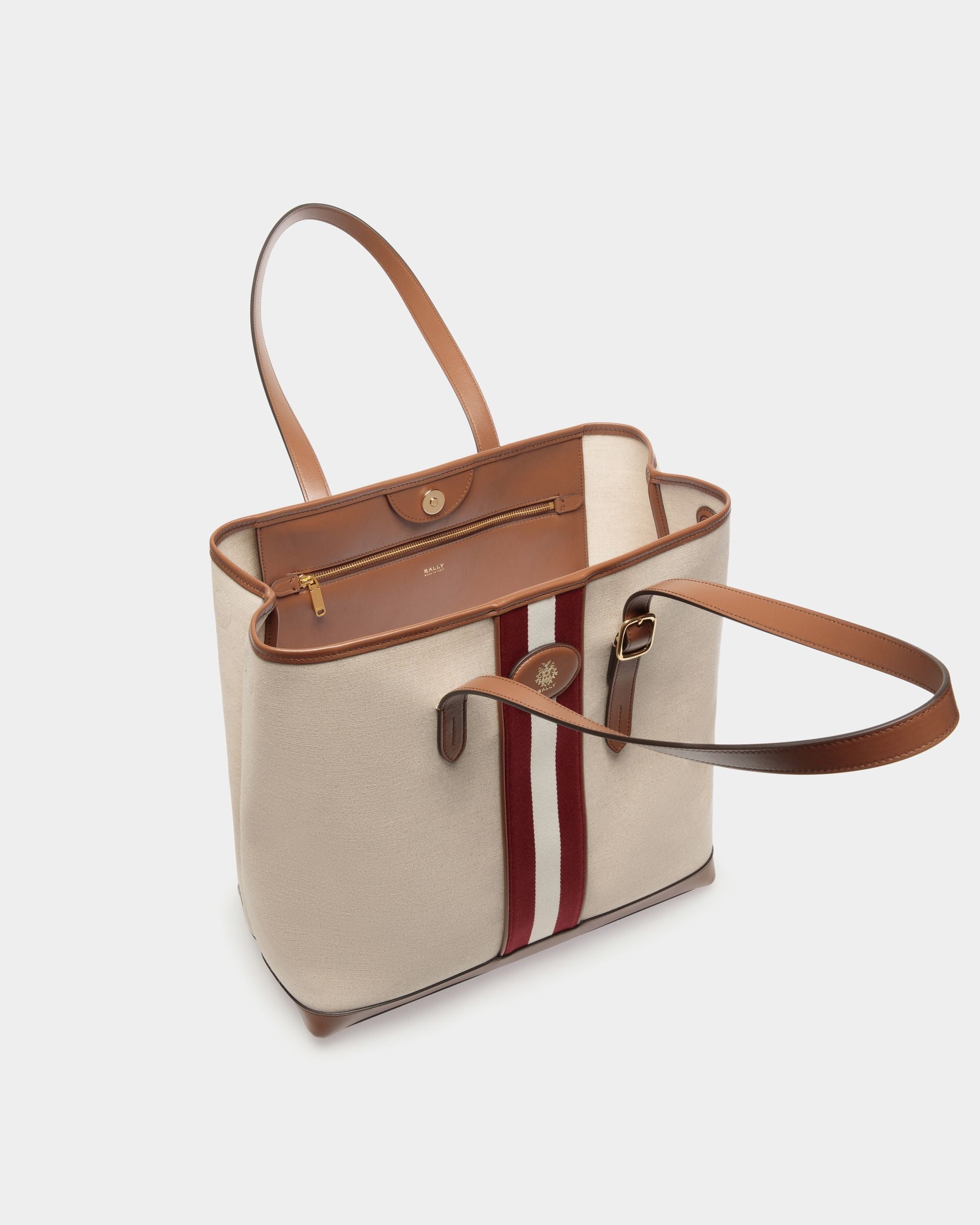 Beckett Tote Bag in Natural Canvas and Brown Leather - Women's - Bally - 04