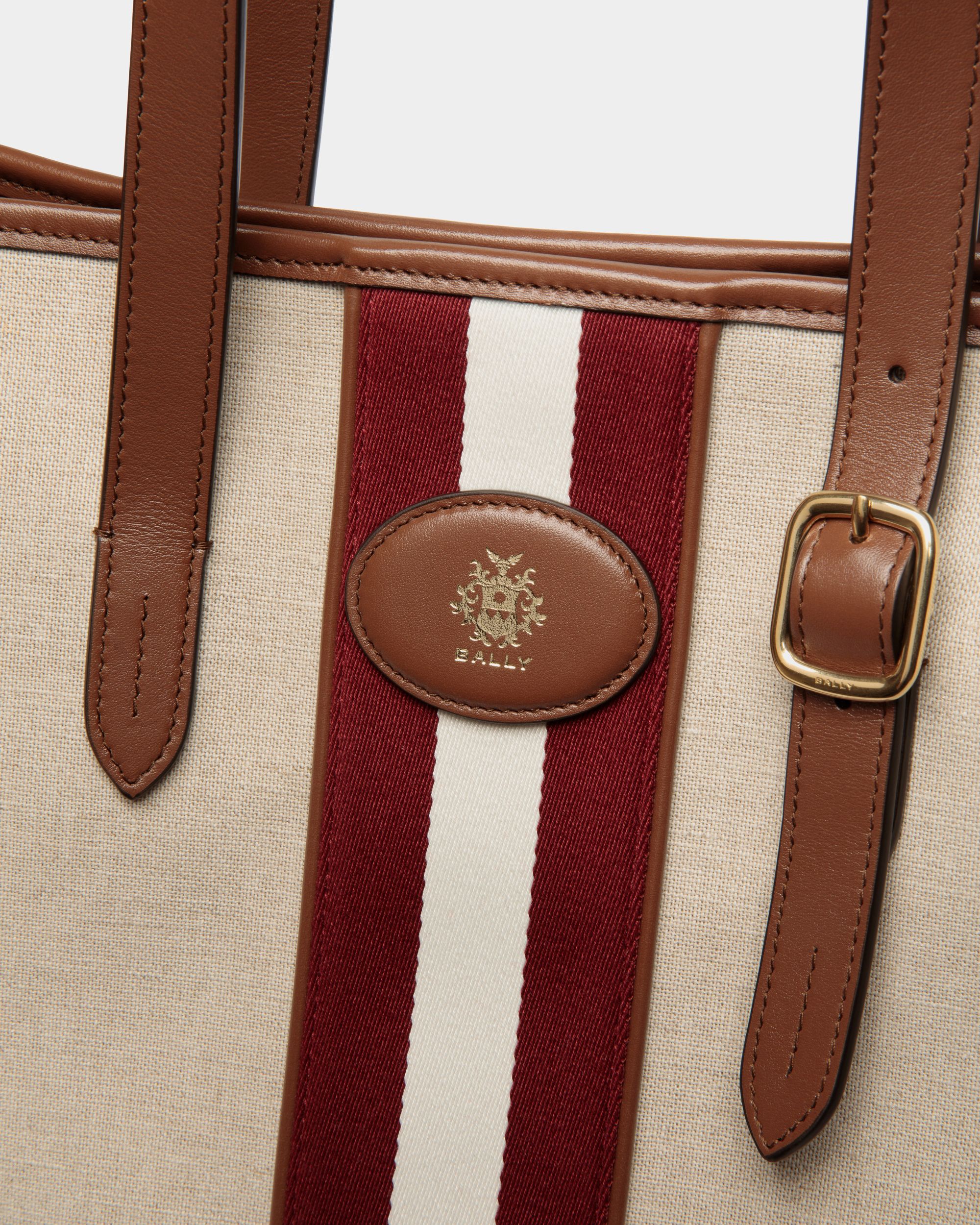 Beckett Tote Bag in Natural Canvas and Brown Leather - Women's - Bally - 05