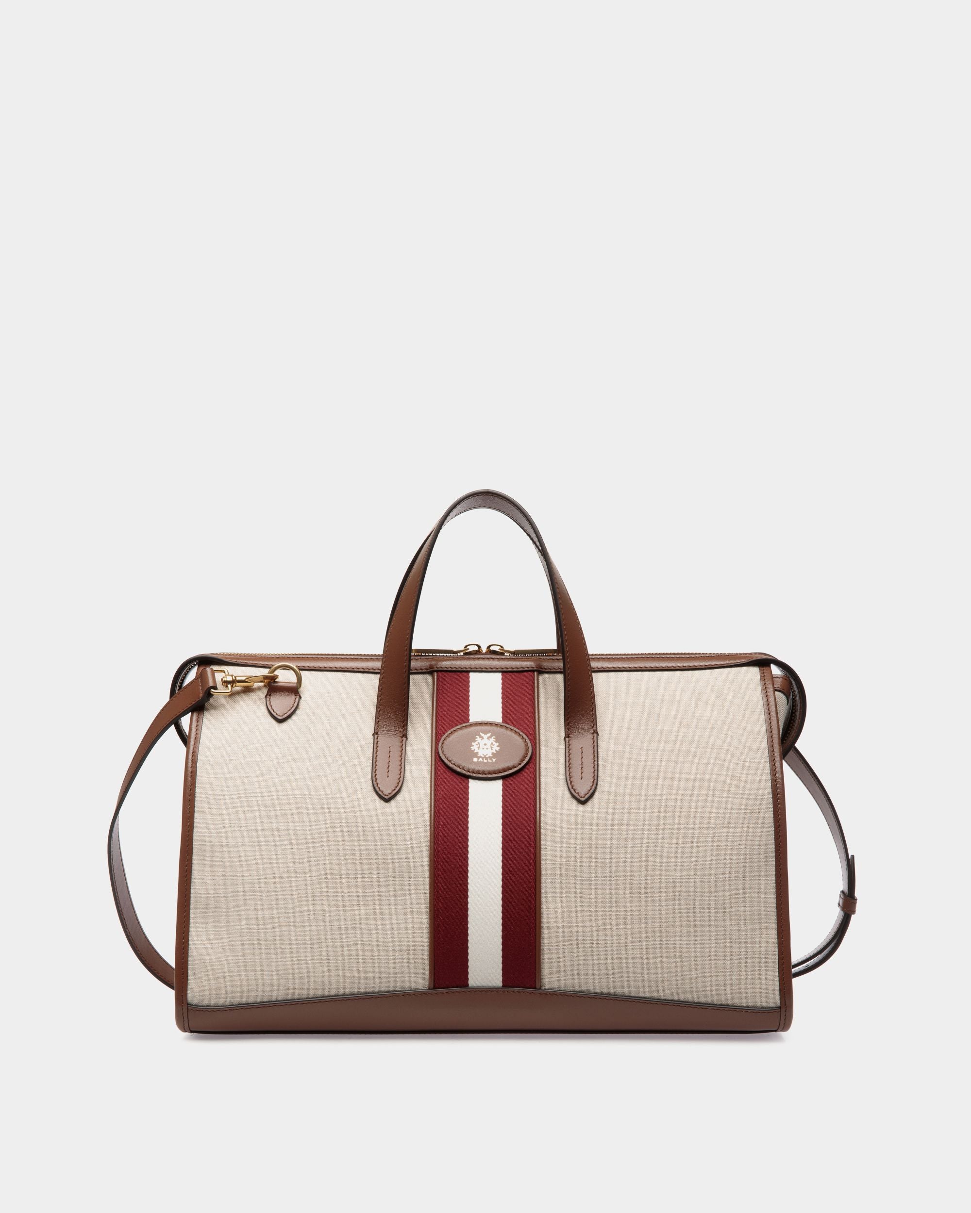 Beckett Tote Bag in Natural Canvas and Brown Leather - Women's - Bally - 01
