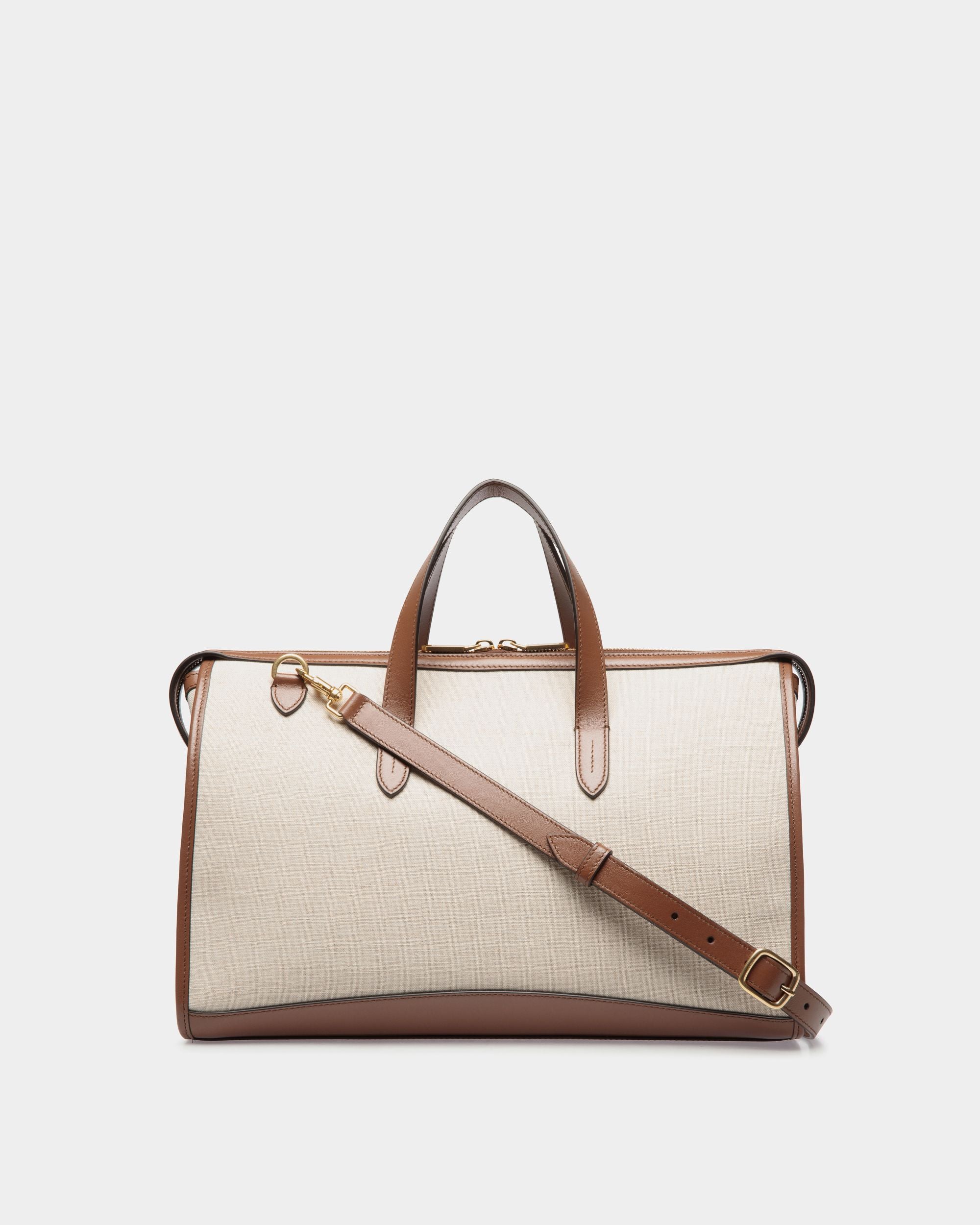 Beckett Tote Bag in Natural Canvas and Brown Leather - Women's - Bally - 02