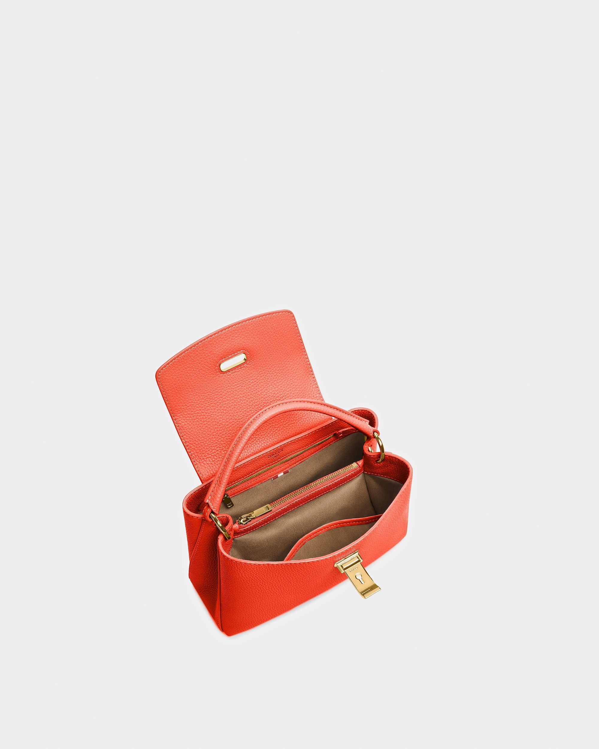 Layka S Leather Top Handle Bag In Orange And Brown - Women's - Bally - 03