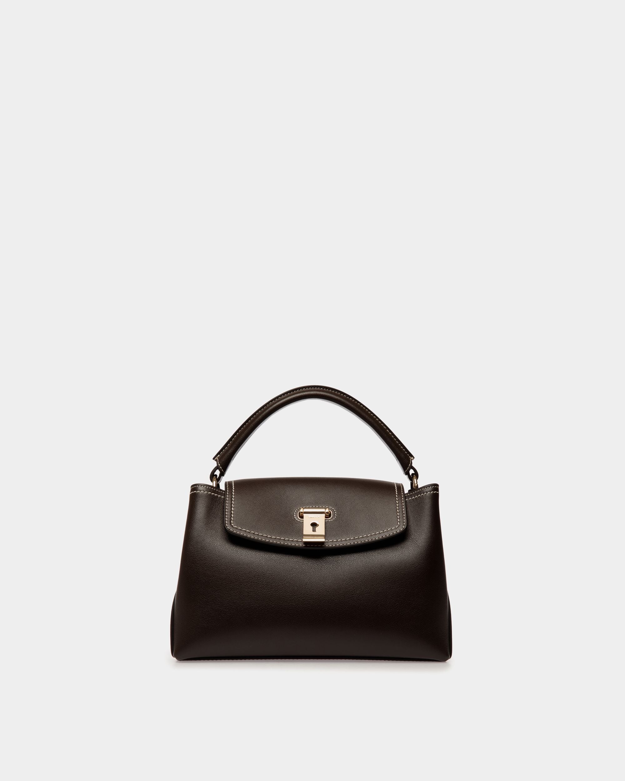 Bolso Pequeño Con Asa Superior Lock Me De Piel Ébano - Mujer - Bally - 01