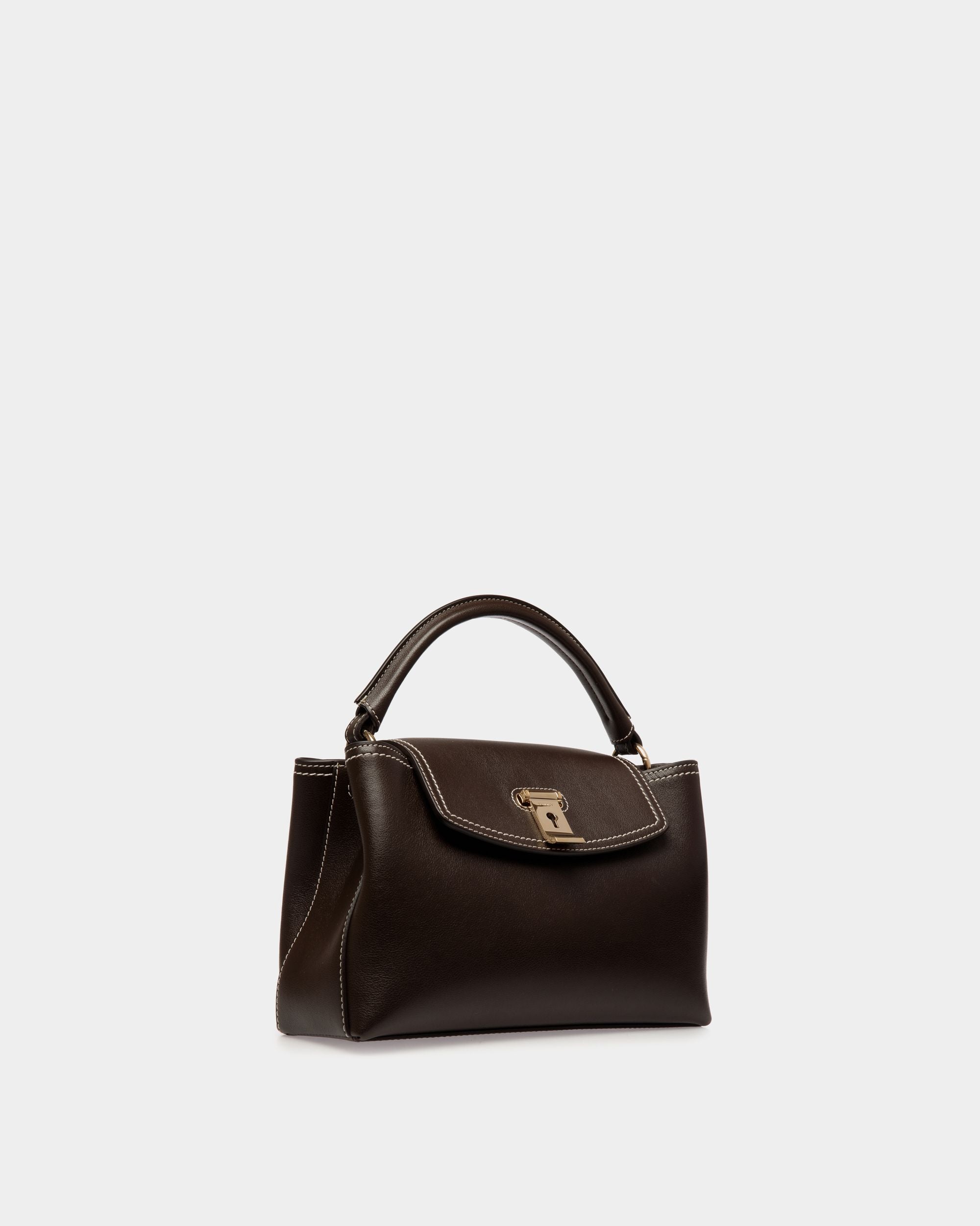 Bolso Pequeño Con Asa Superior Lock Me De Piel Ébano - Mujer - Bally - 03