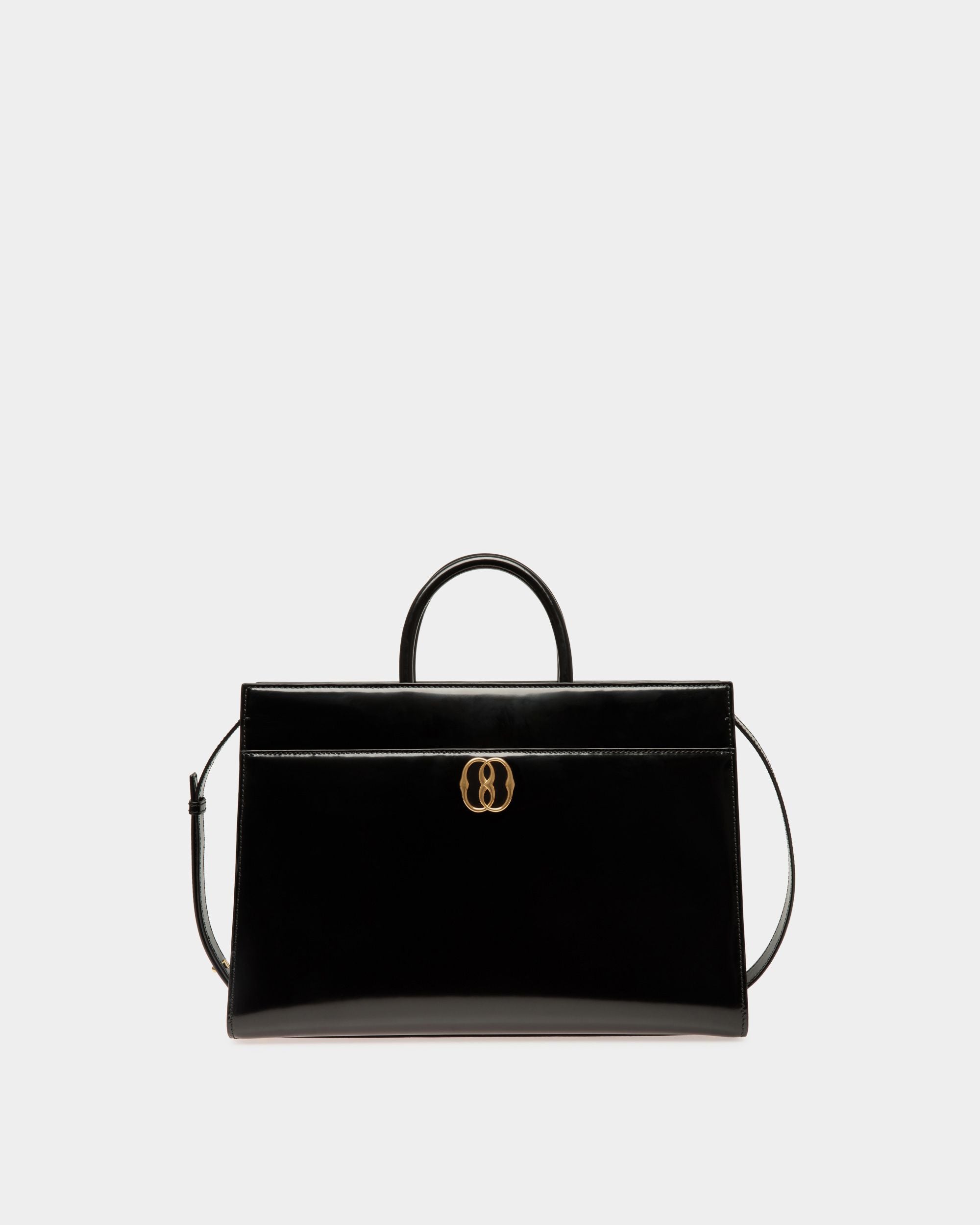 Emblem Tote Bag In Black Brushed Leather - Women's - Bally - 01