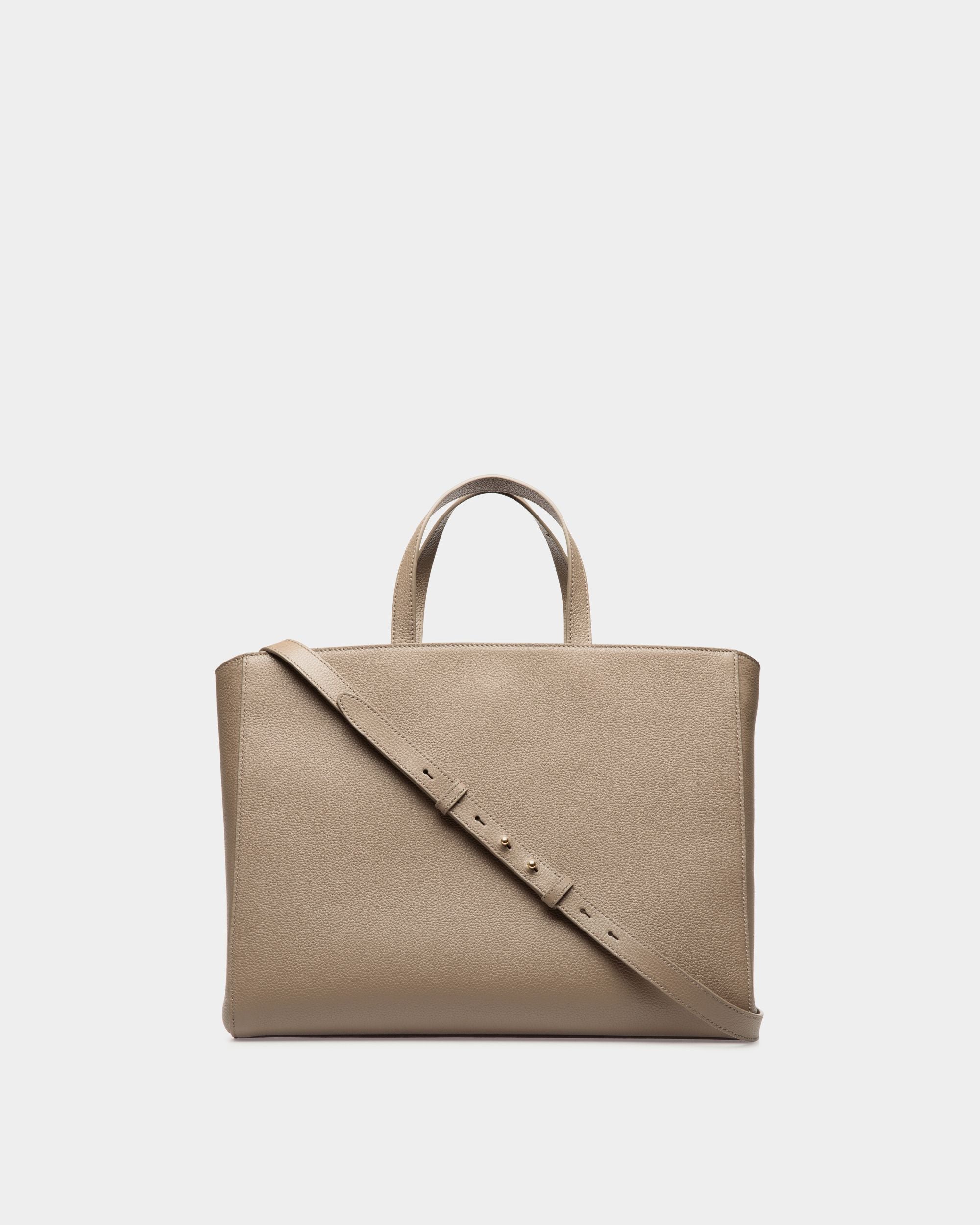 Lock Me Tote Bag In Taupe Grained Leather - Women's - Bally - 02
