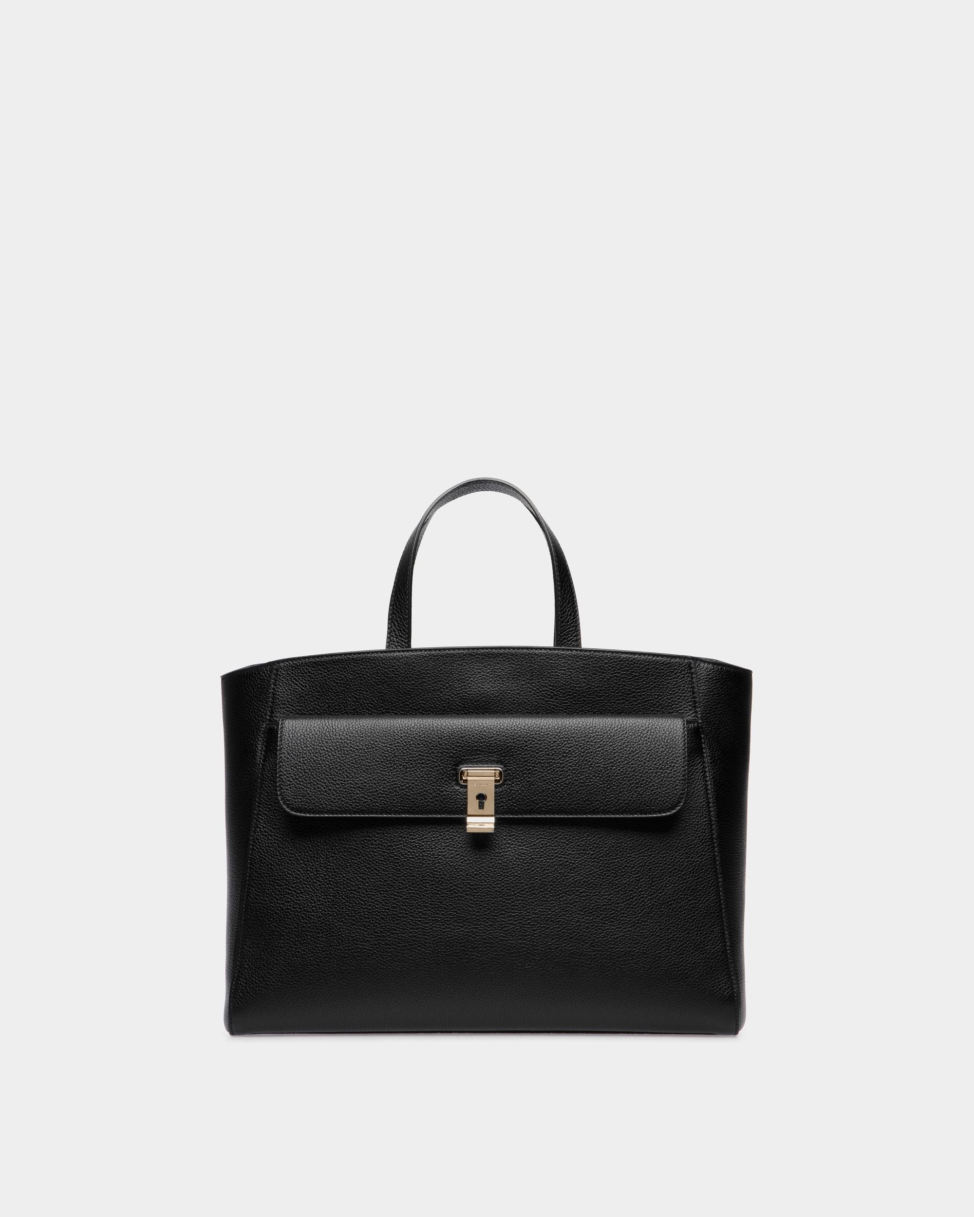 Bolso Tote Lock Me De Piel Granulada Negra - Mujer - Bally - 01