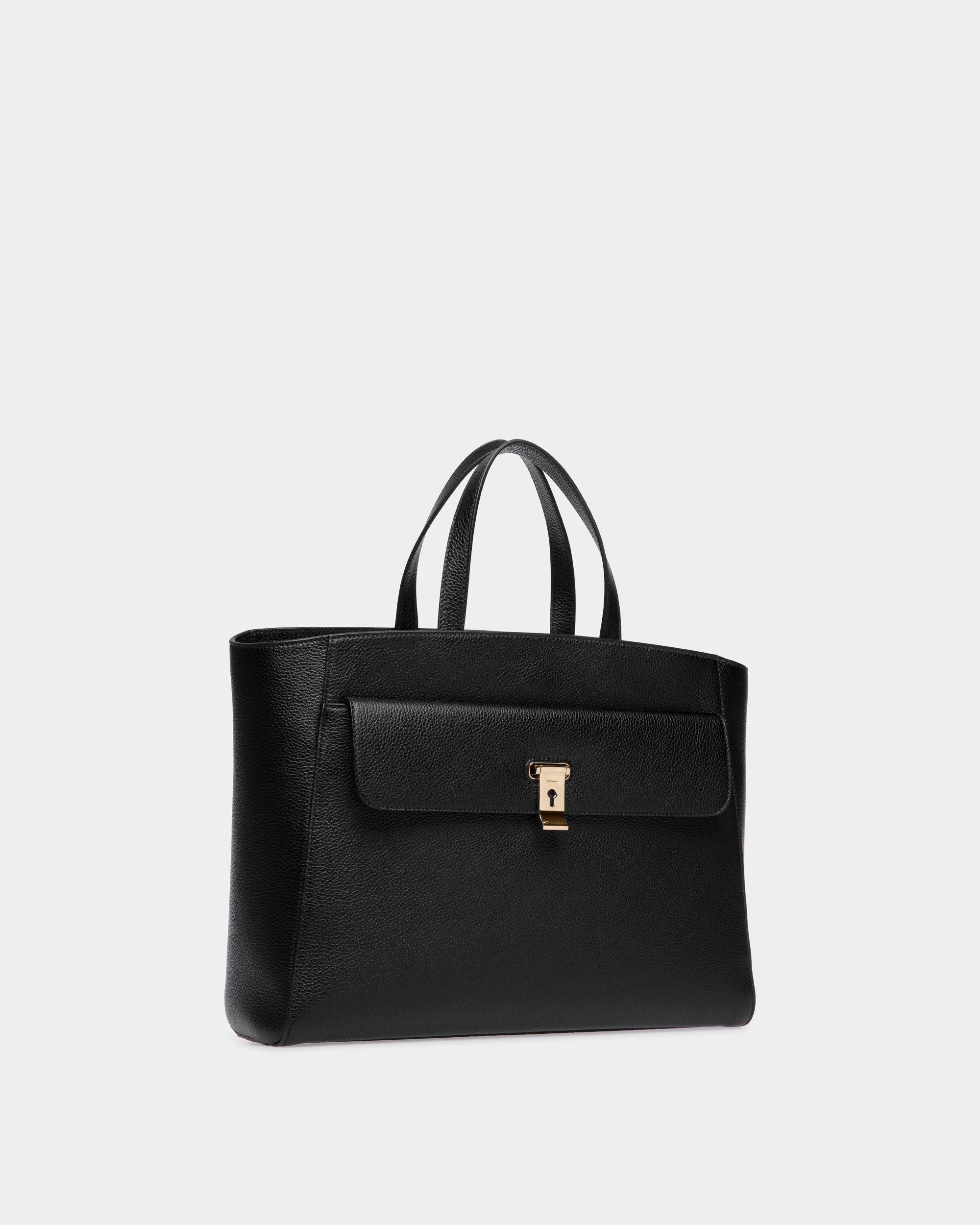 Bolso Tote Lock Me De Piel Granulada Negra - Mujer - Bally - 03