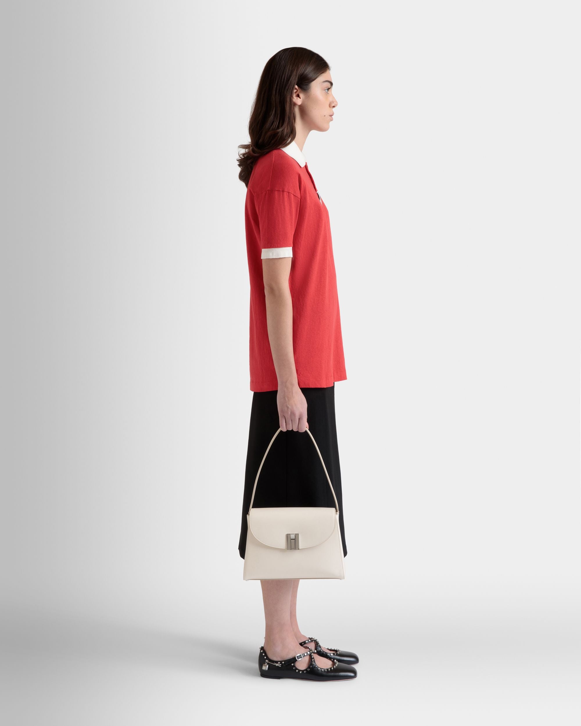 Bolso De Hombro Ollam De Piel Blanca - Mujer - Bally - 02